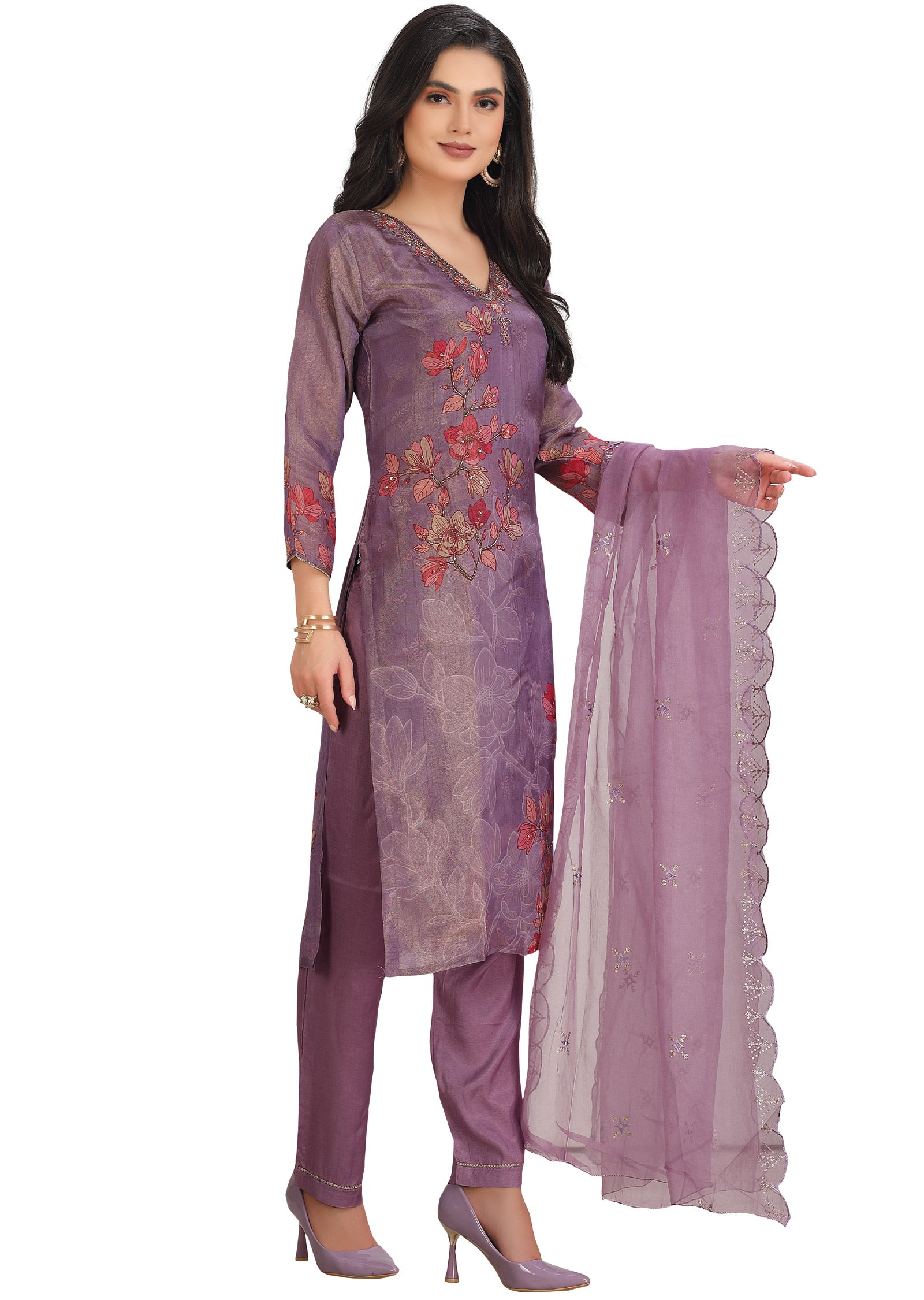 Lavender Tissue Silk Straight Cut Suit