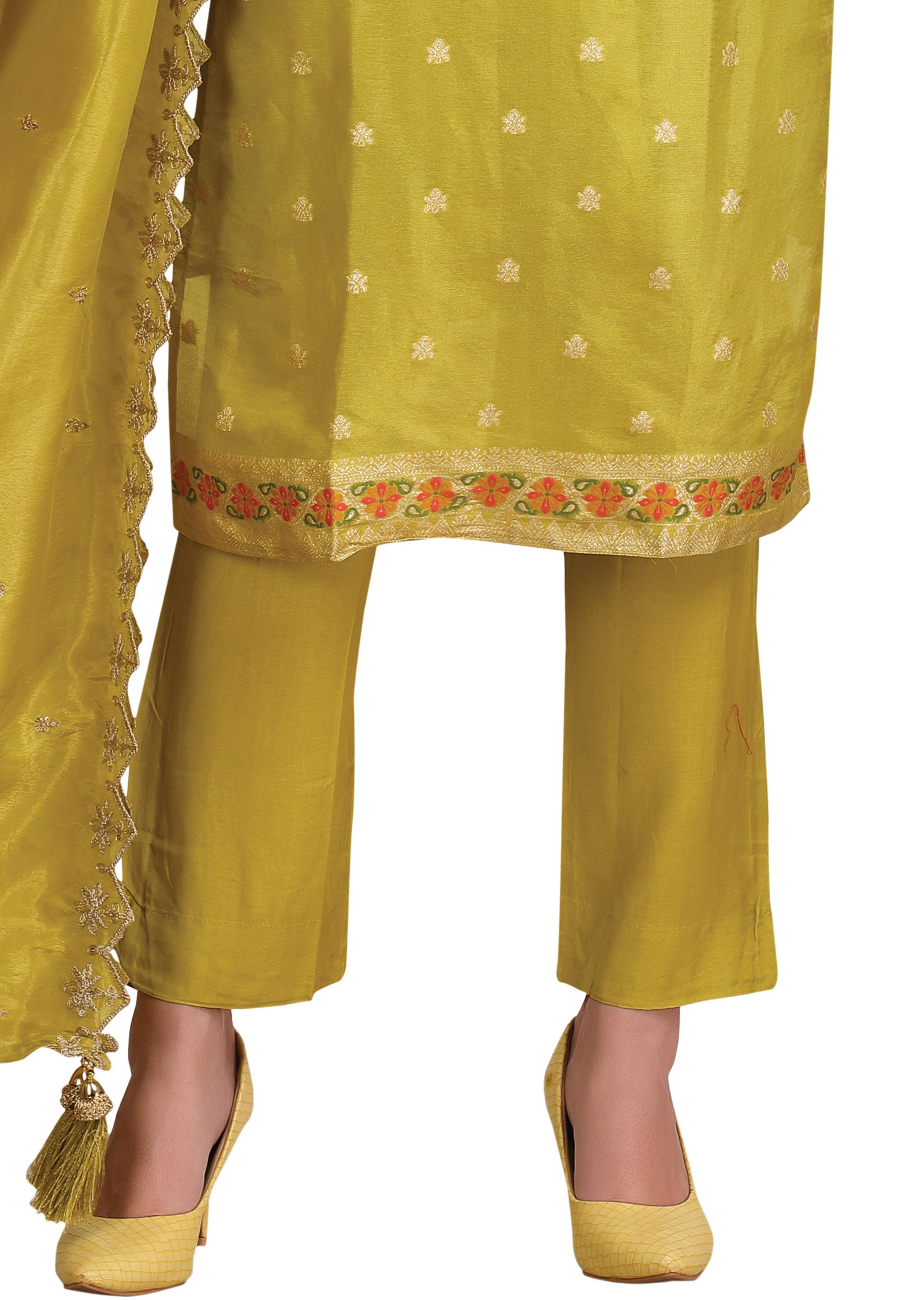 Lime Green Banaras Tissue Straight Cut Suit