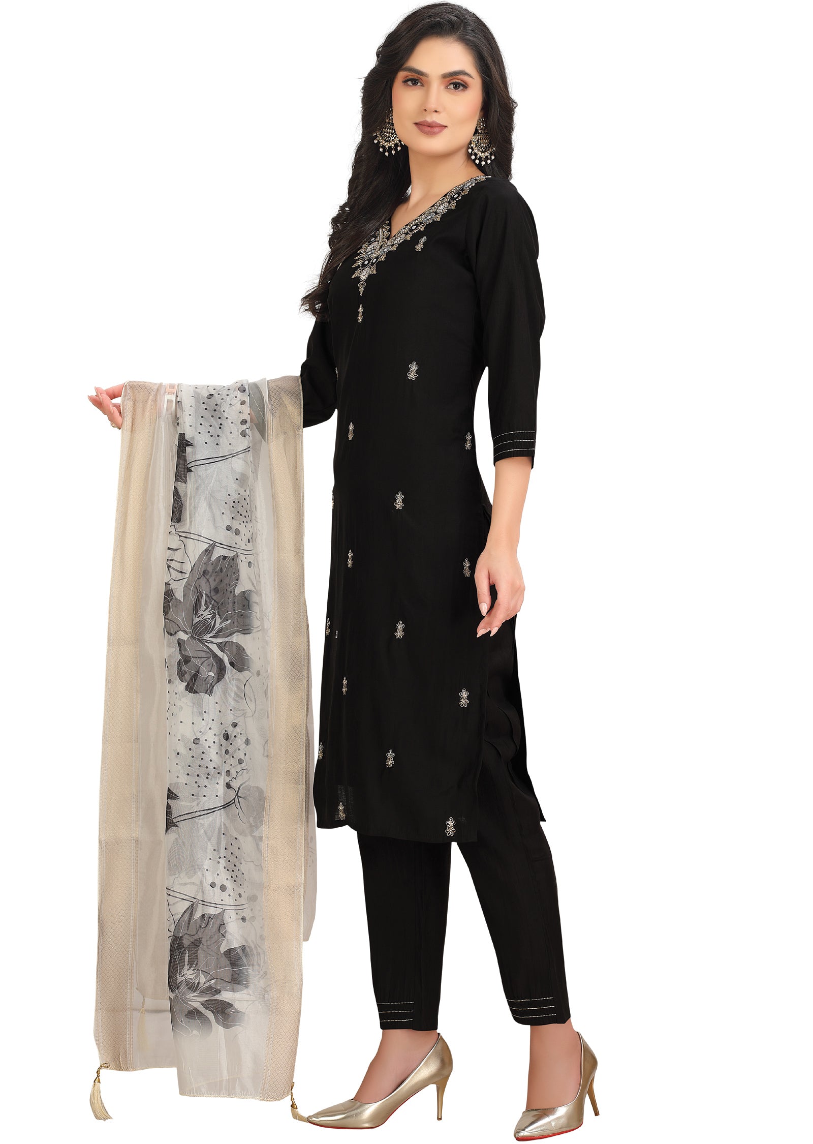 Black Soft Silk Straight Cut Suit