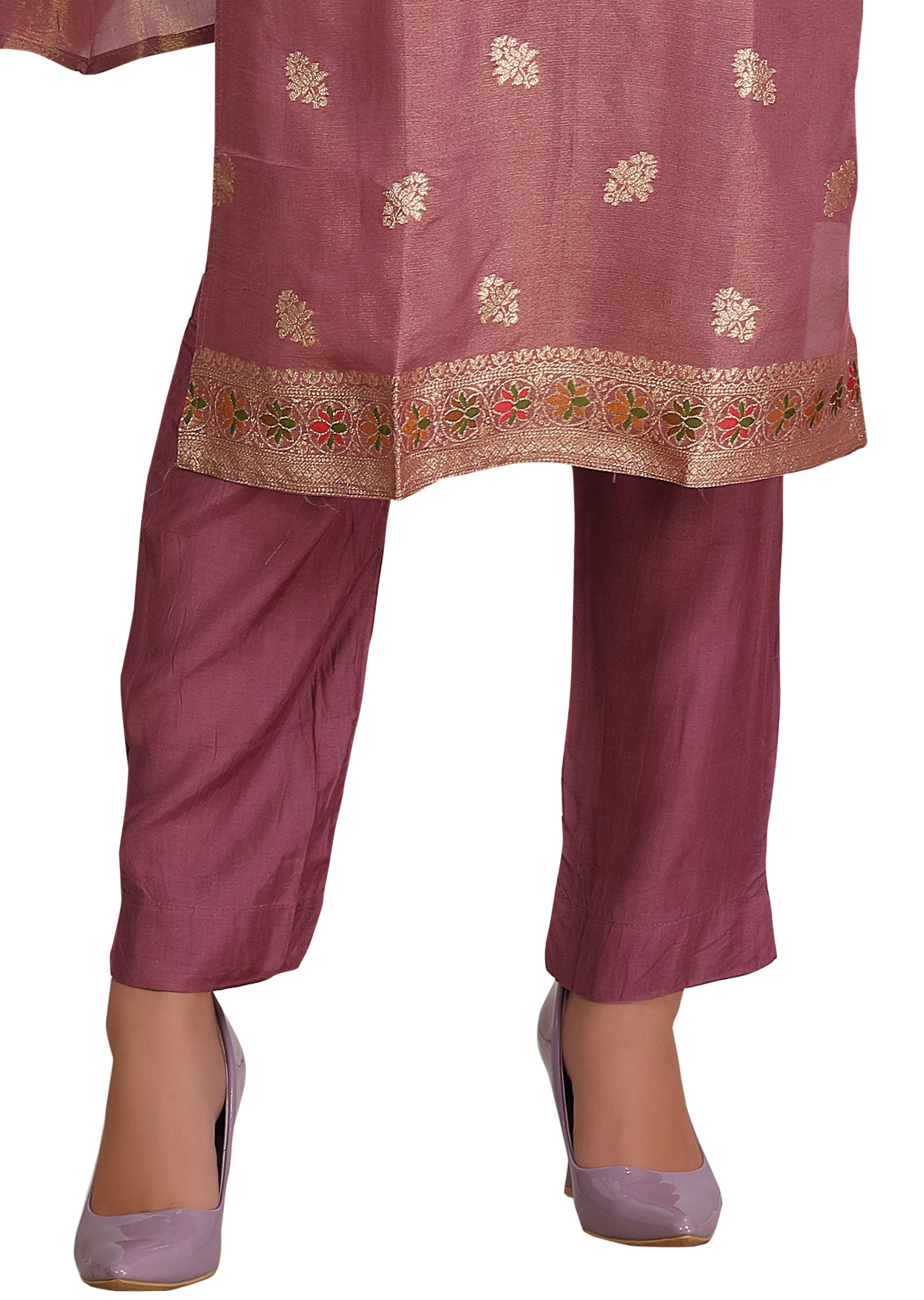 Dark Pink Banaras Tissue Straight Cut Suit