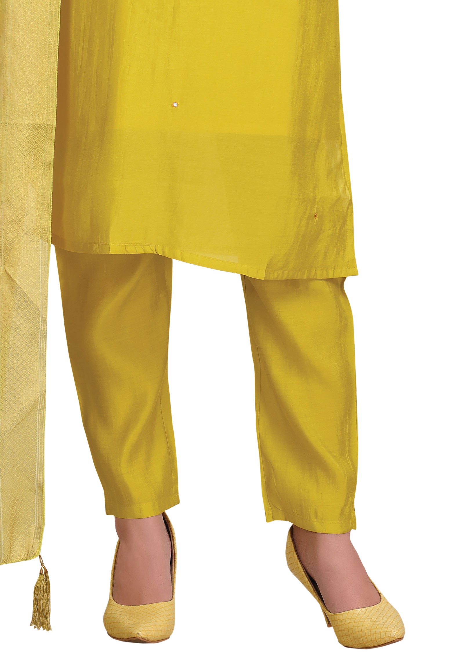 Yellow Soft Silk Straight Cut Suit