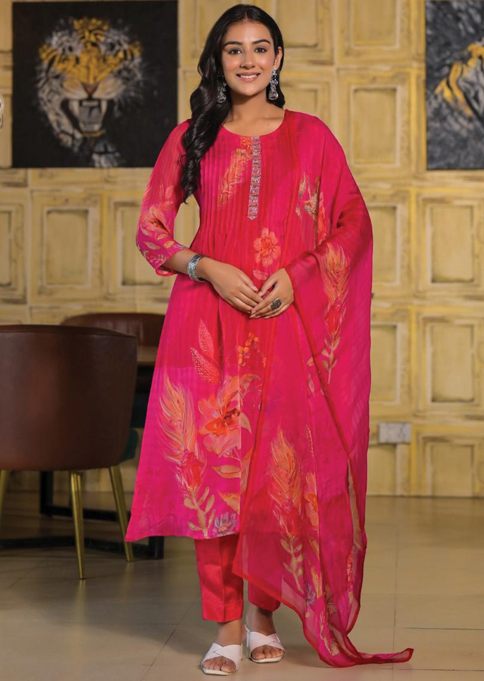 Rani Pink Organza Straight Cut Suit