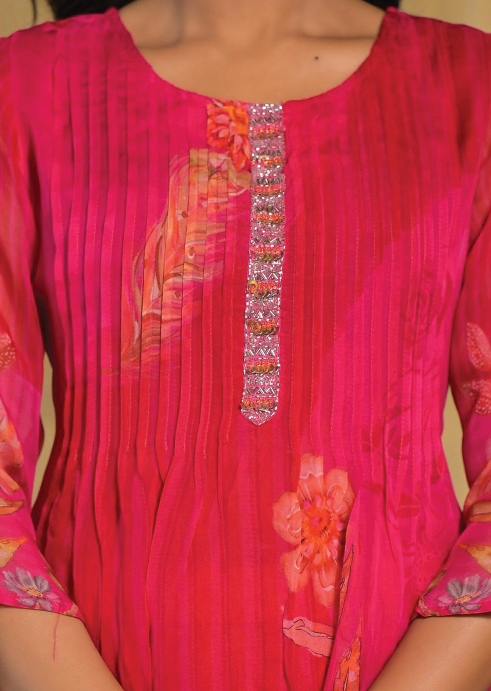 Rani Pink Organza Straight Cut Suit