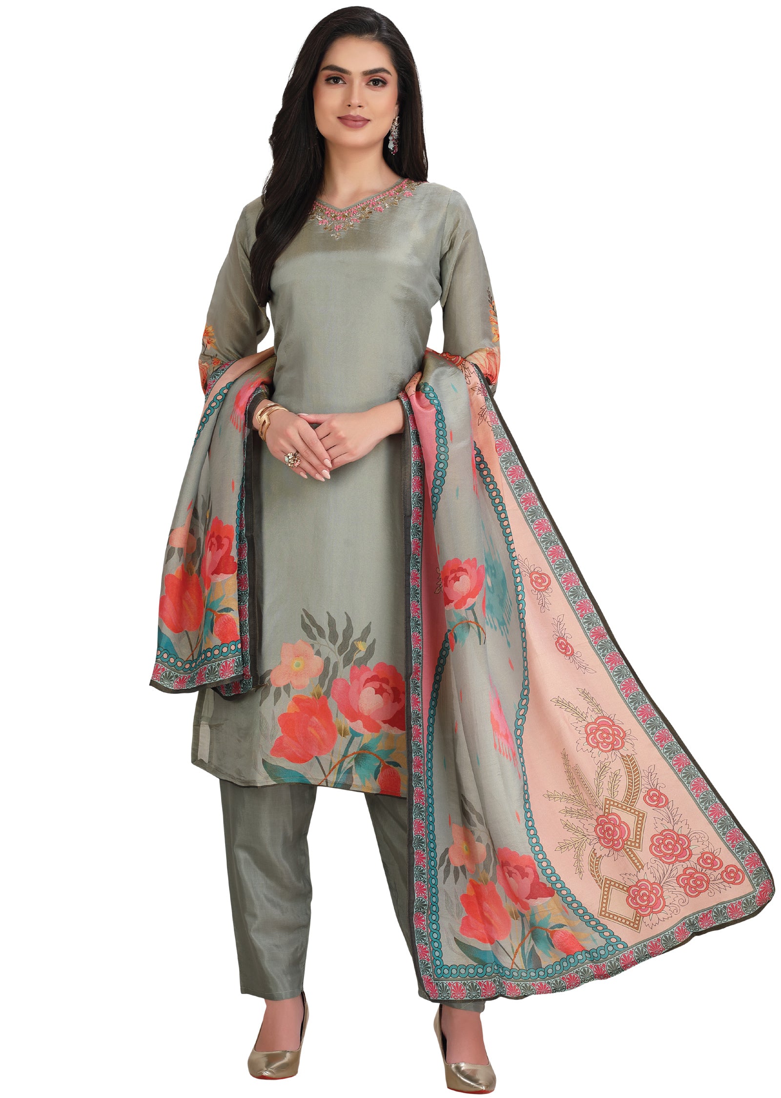 Dusty Green Tissue Soft Silk Straight Cut Suit