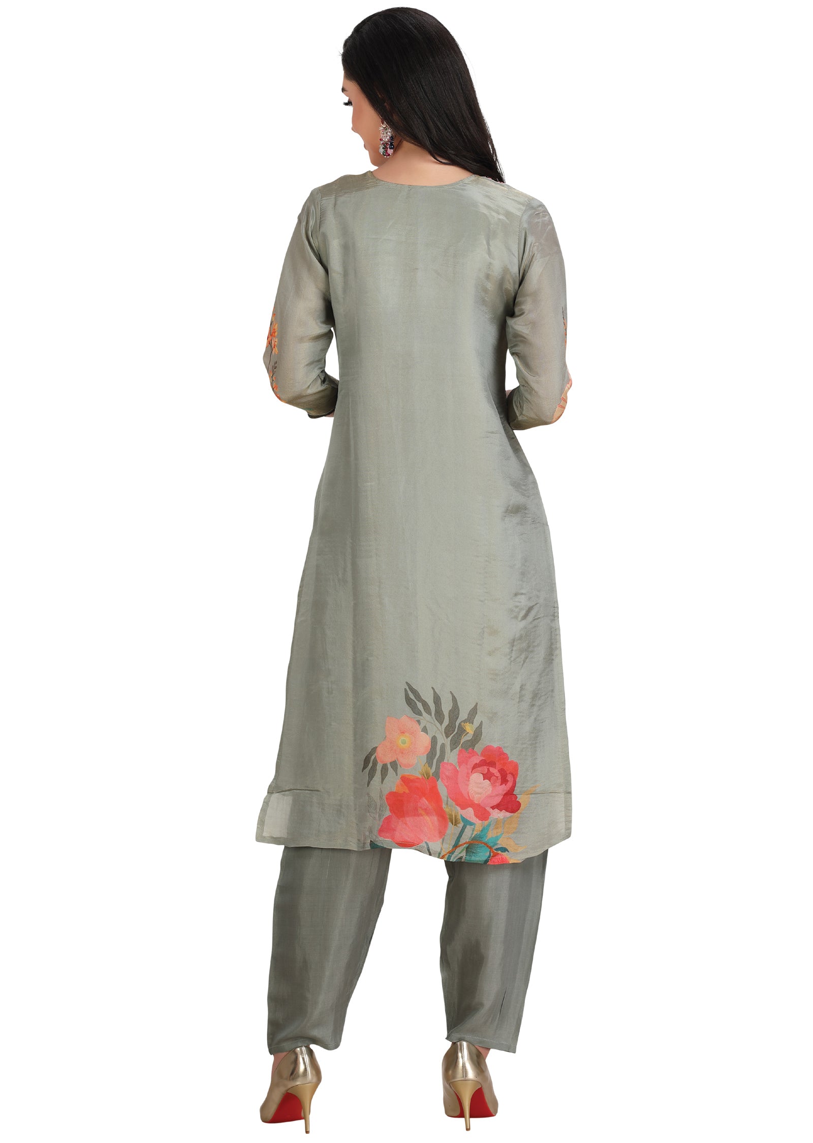 Dusty Green Tissue Soft Silk Straight Cut Suit