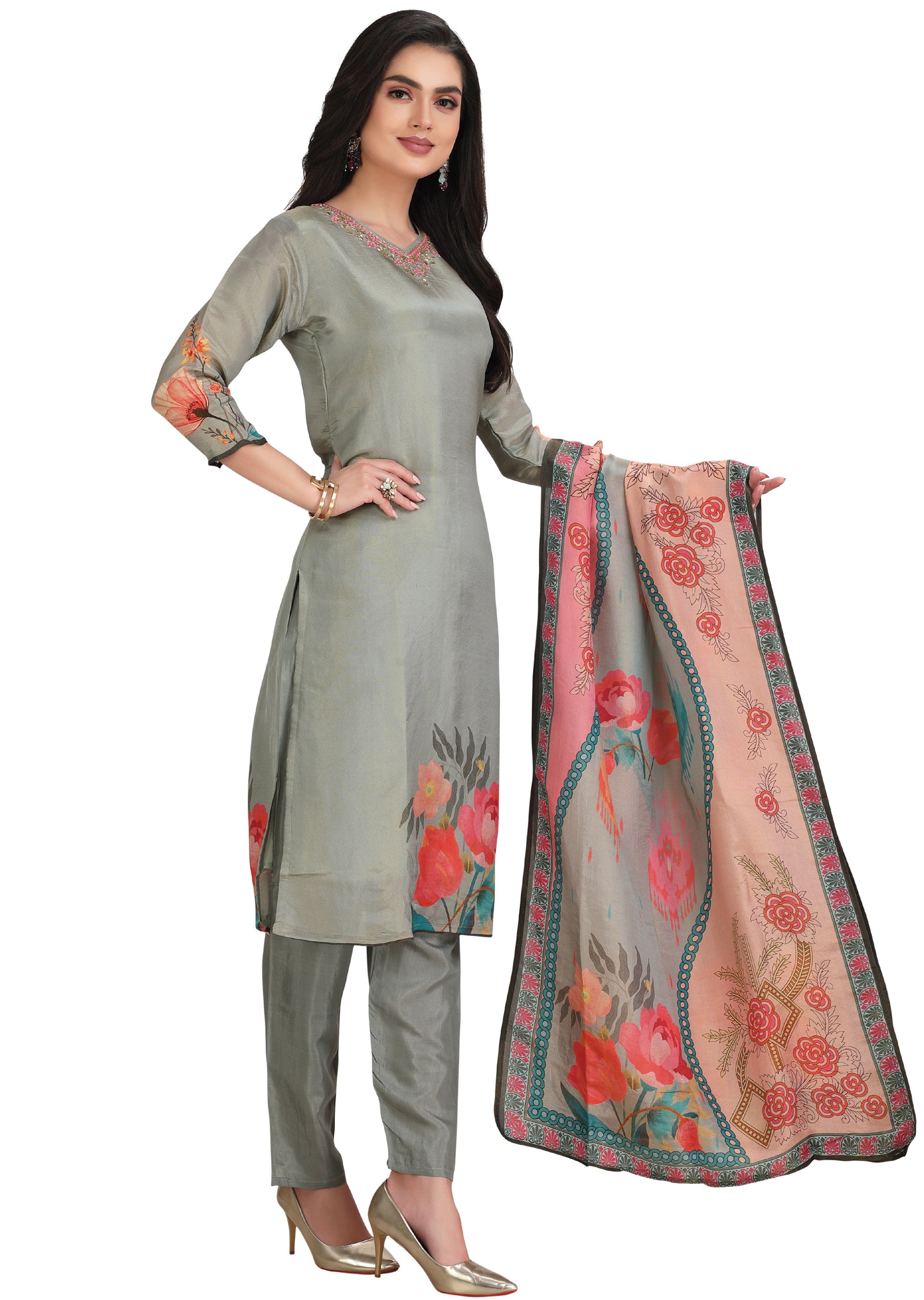 Dusty Green Tissue Soft Silk Straight Cut Suit