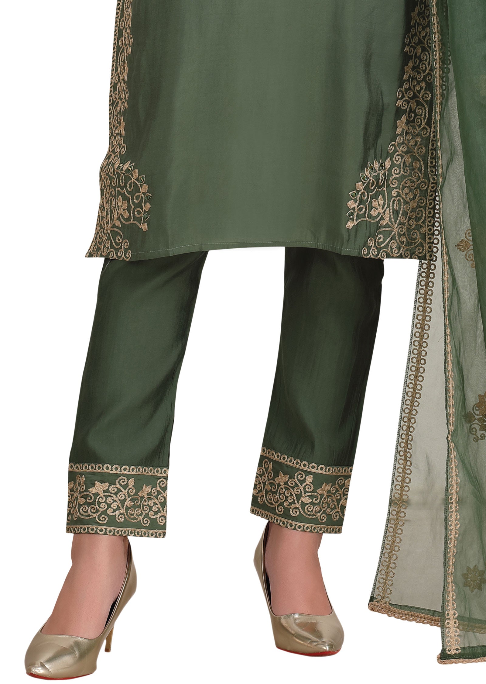 Earthy Green Soft Silk Straight Cut Suit