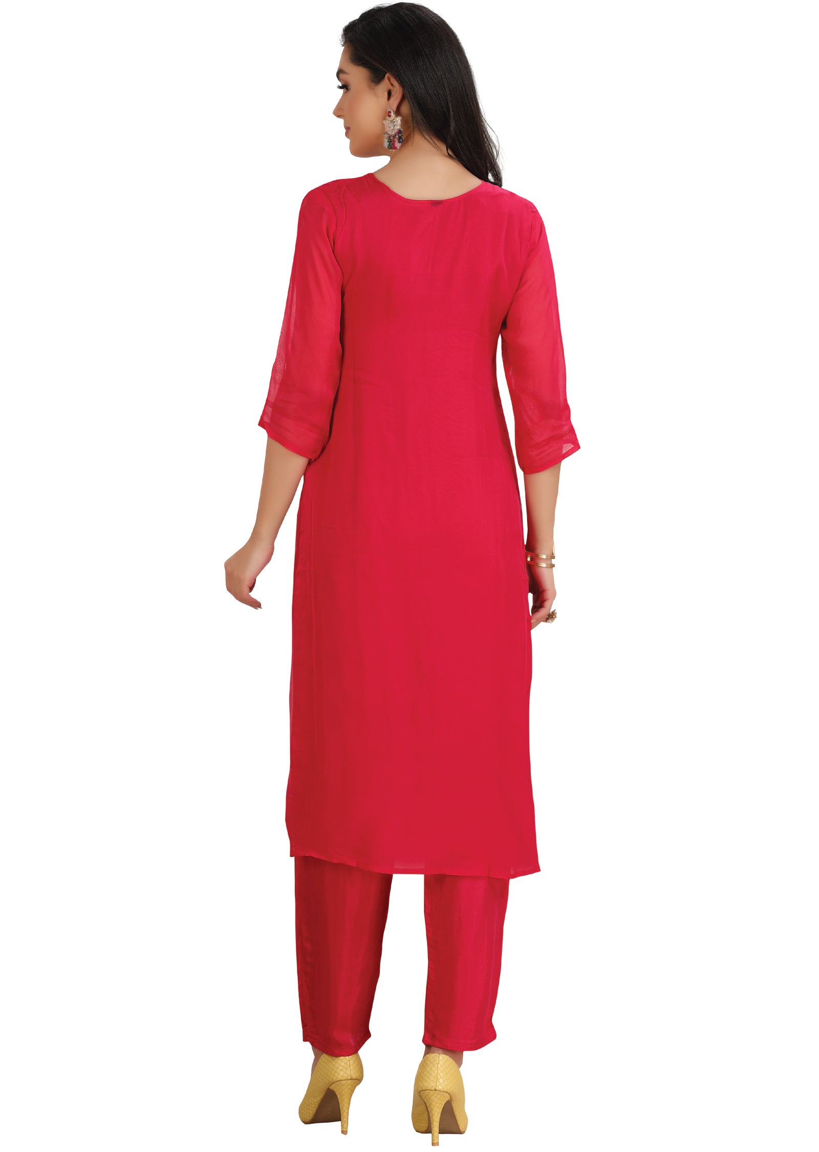 Rani Pink Organza Straight Cut Suit