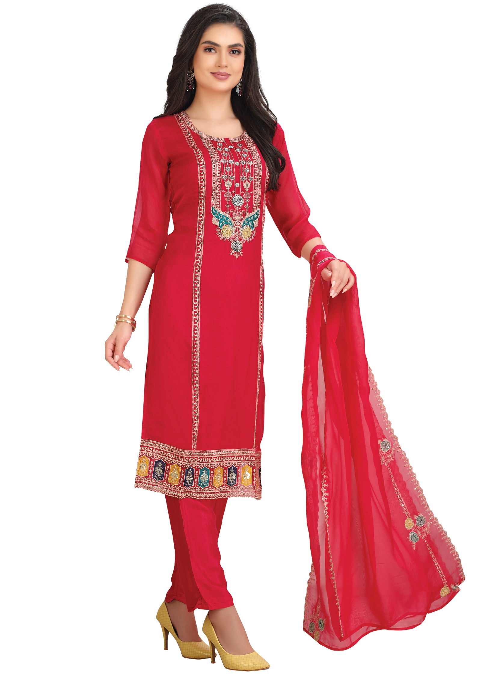 Rani Pink Organza Straight Cut Suit