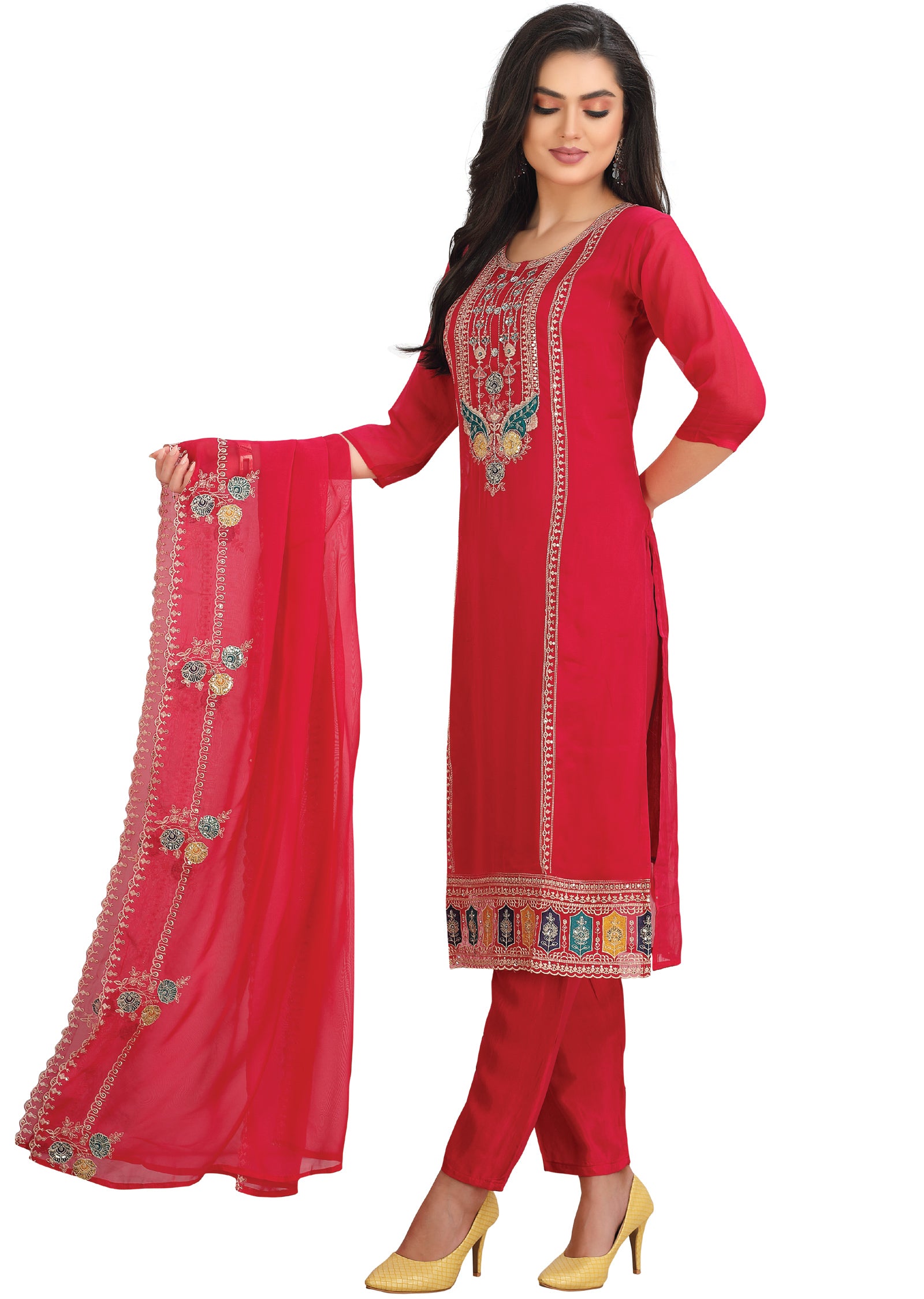 Rani Pink Organza Straight Cut Suit