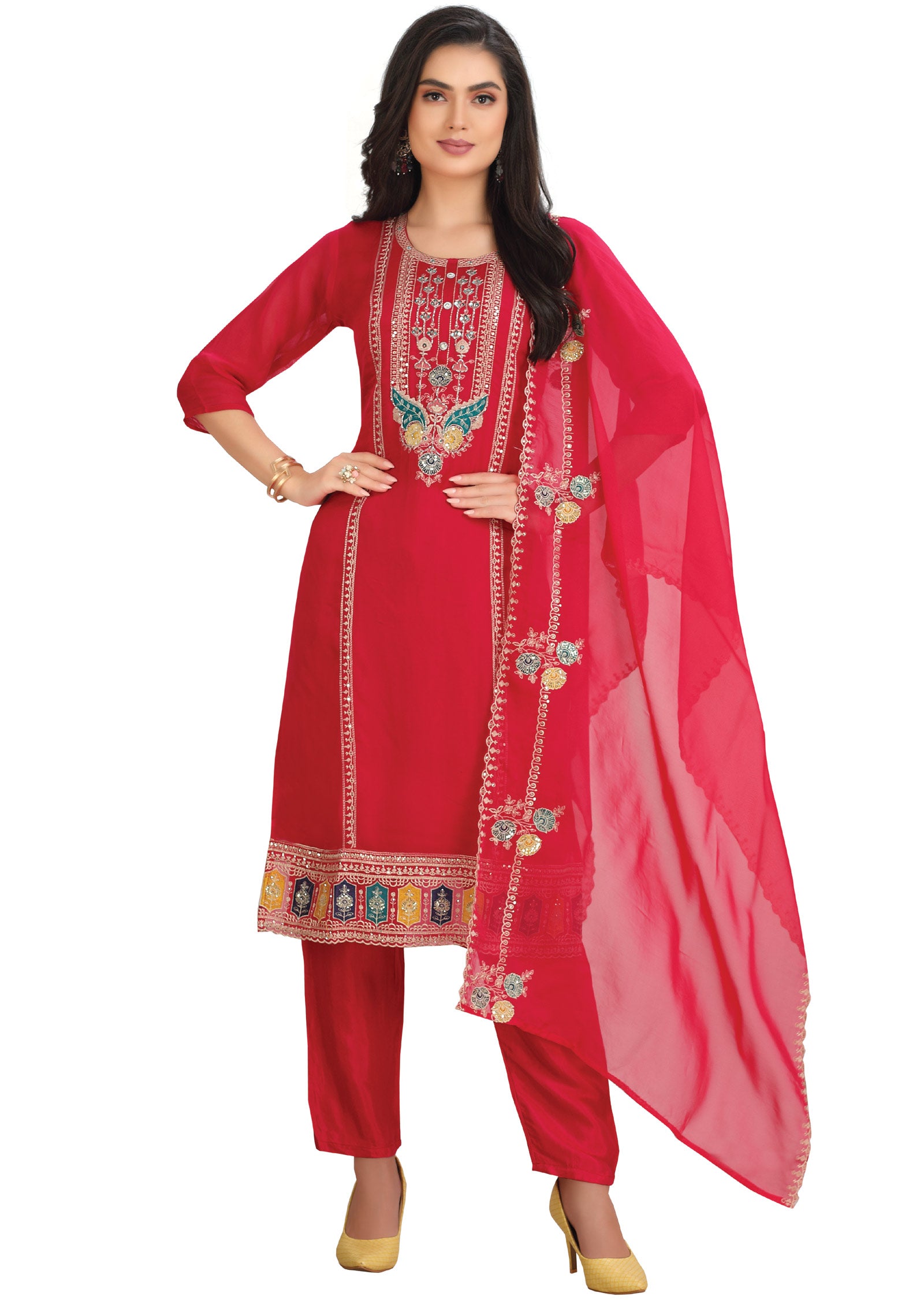 Rani Pink Organza Straight Cut Suit