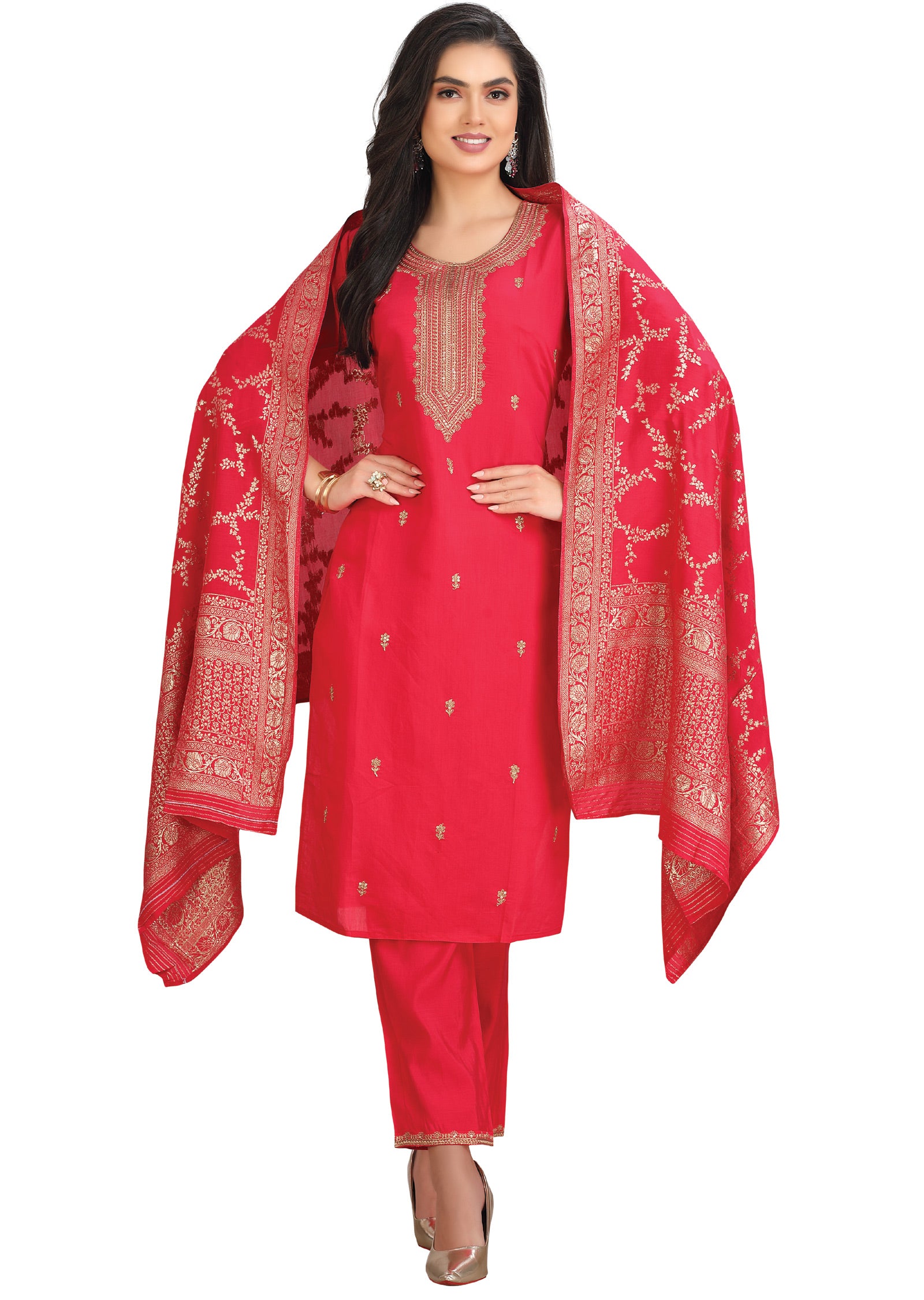 Rani Pink Soft Silk Straight Cut Suit