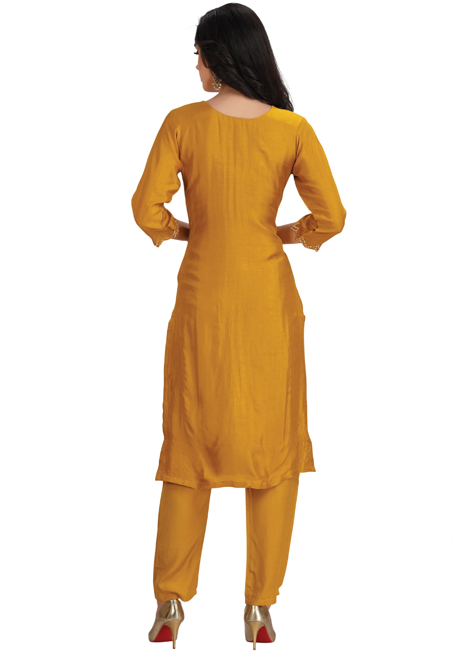 Mustard Dola Silk Straight Cut Suit