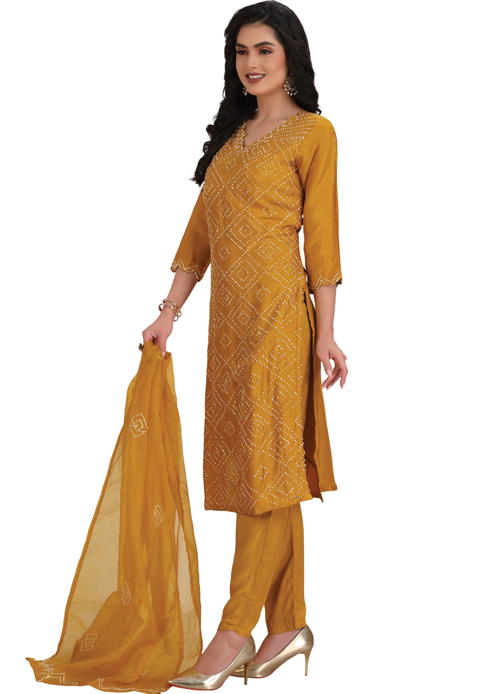 Mustard Dola Silk Straight Cut Suit