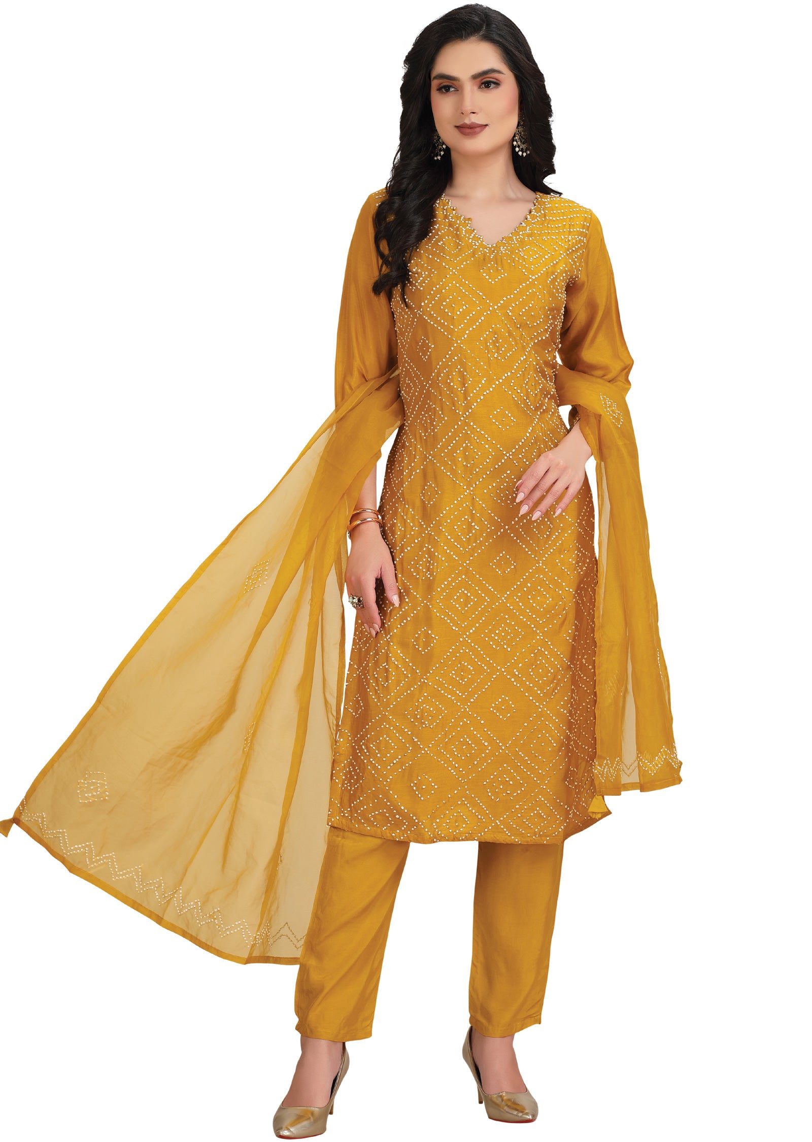 Mustard Dola Silk Straight Cut Suit