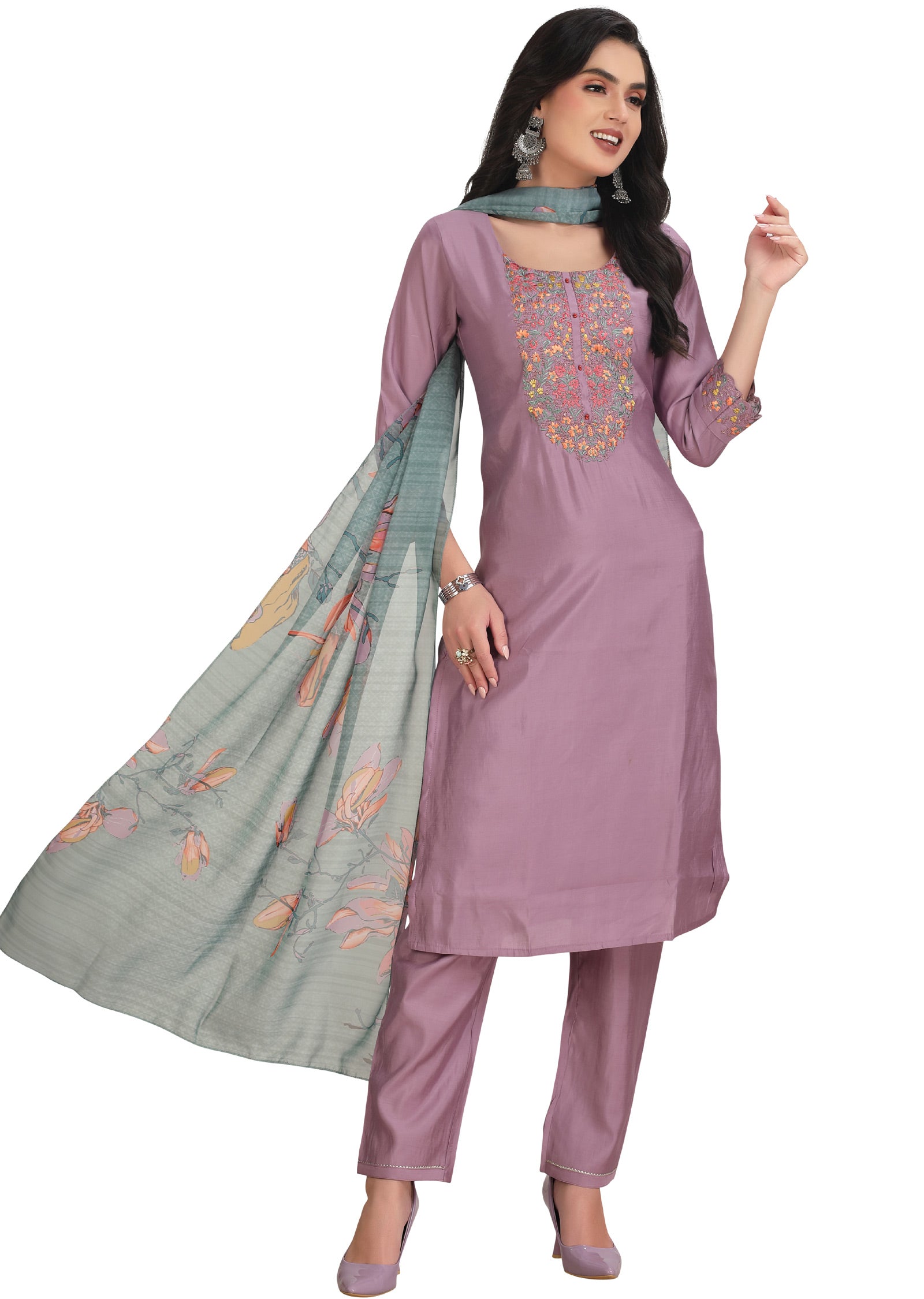 Lavender Soft Silk Straight Cut Suit