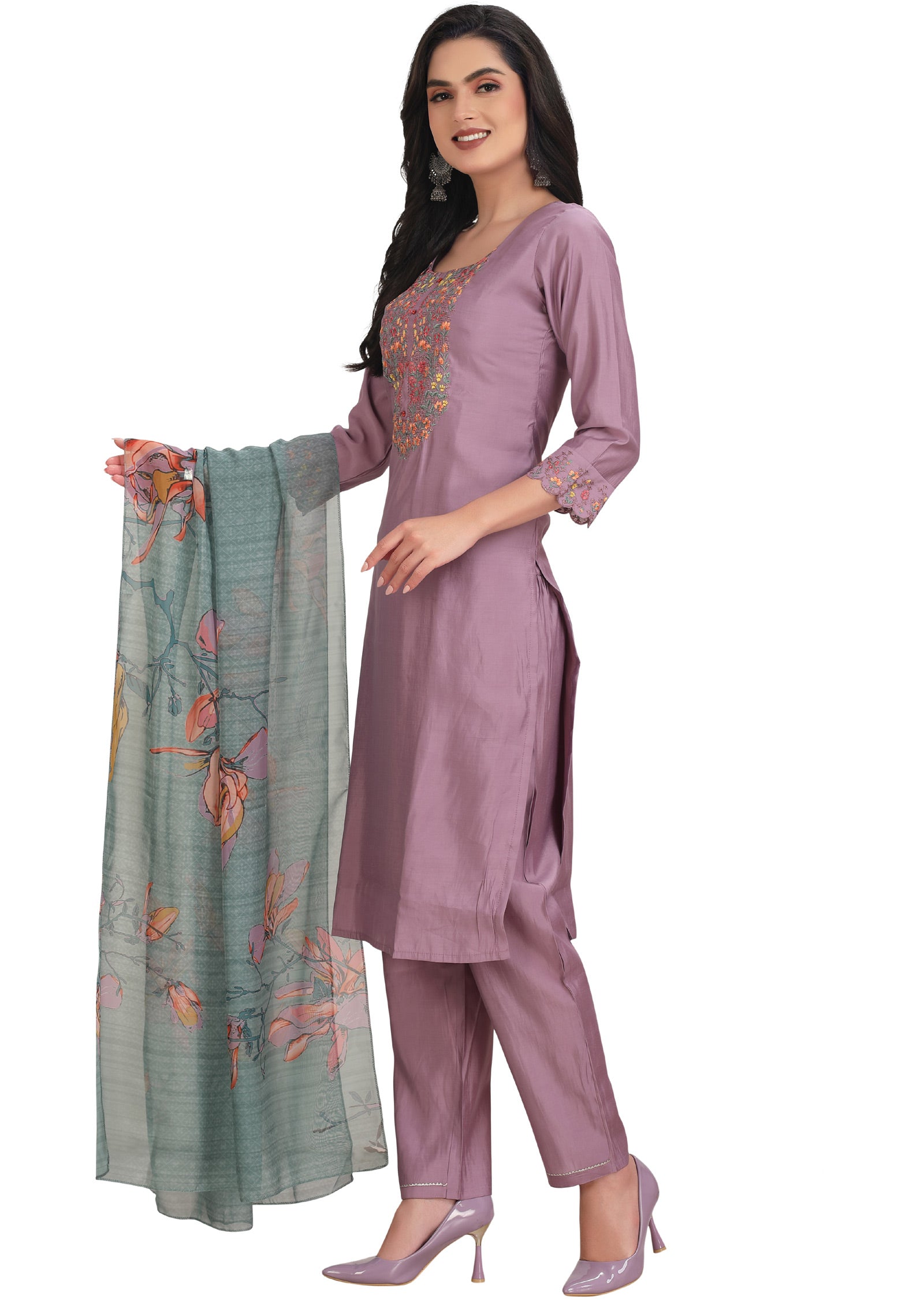 Lavender Soft Silk Straight Cut Suit