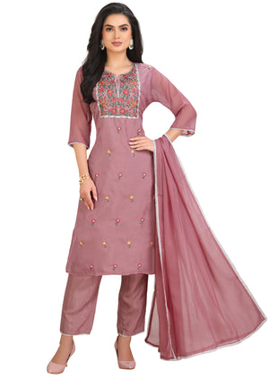 Onion Pink Orgnaza Straight Cut Suit