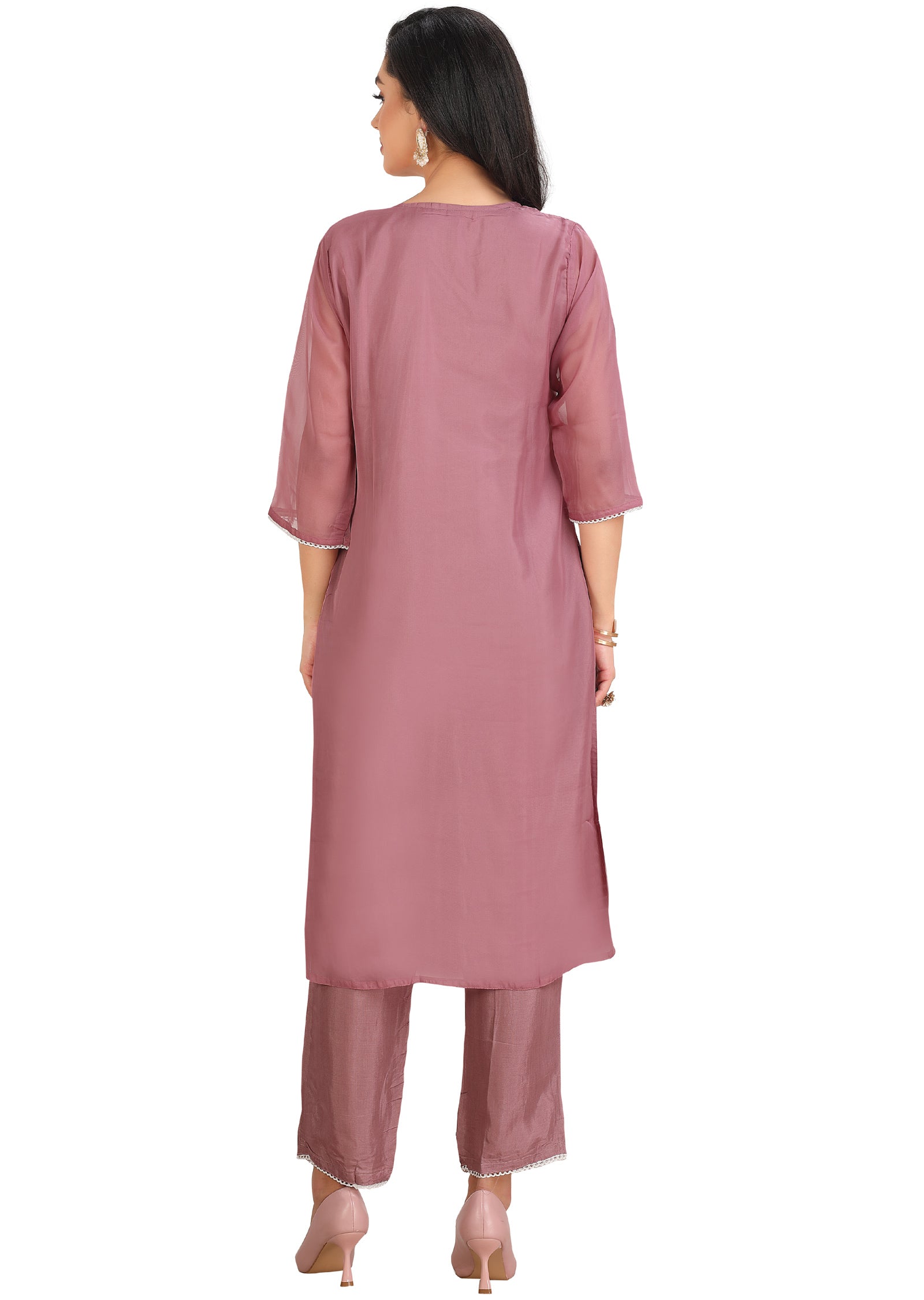 Onion Pink Orgnaza Straight Cut Suit