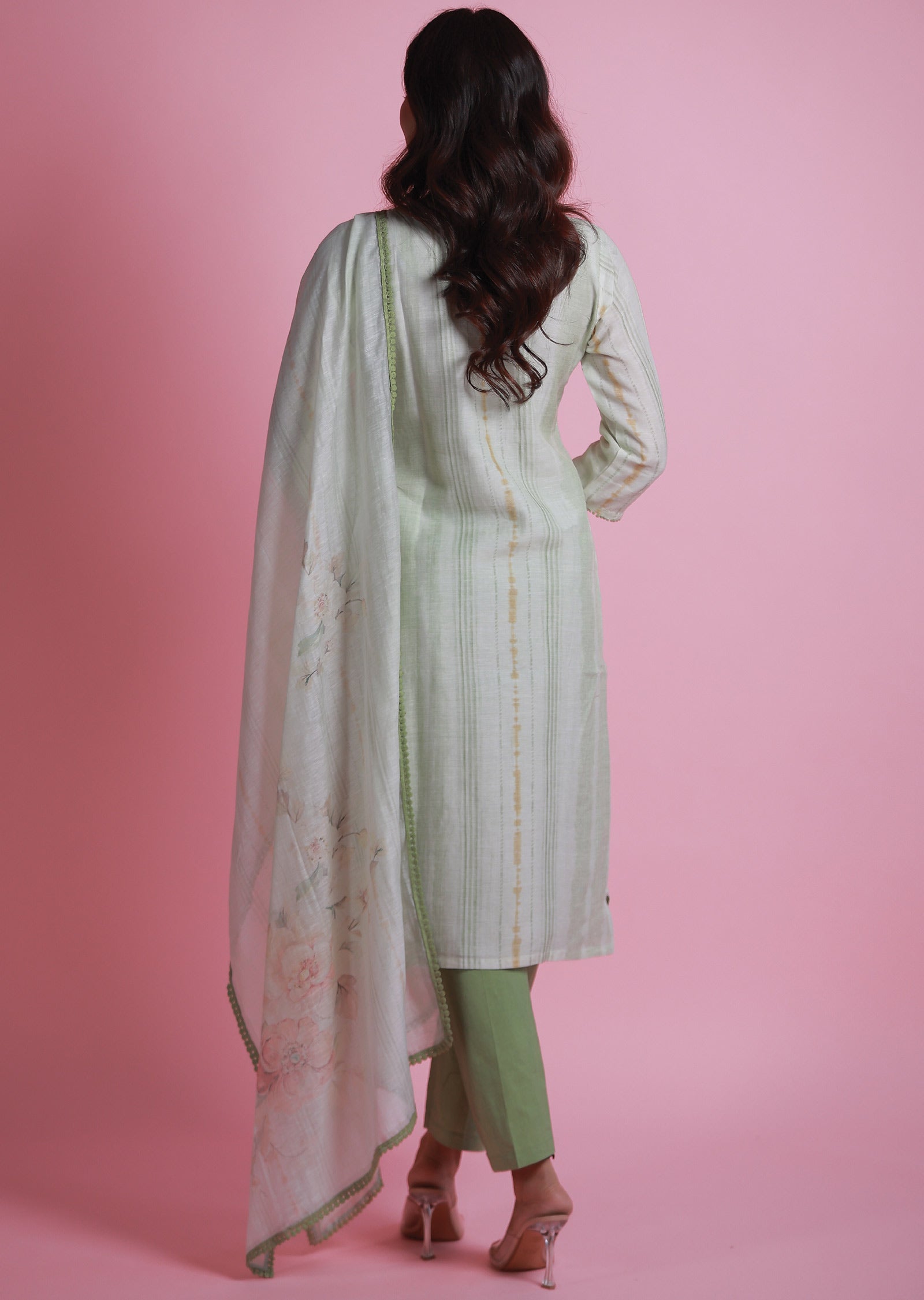 Pista Green Linen Silk Straight Cut Suits