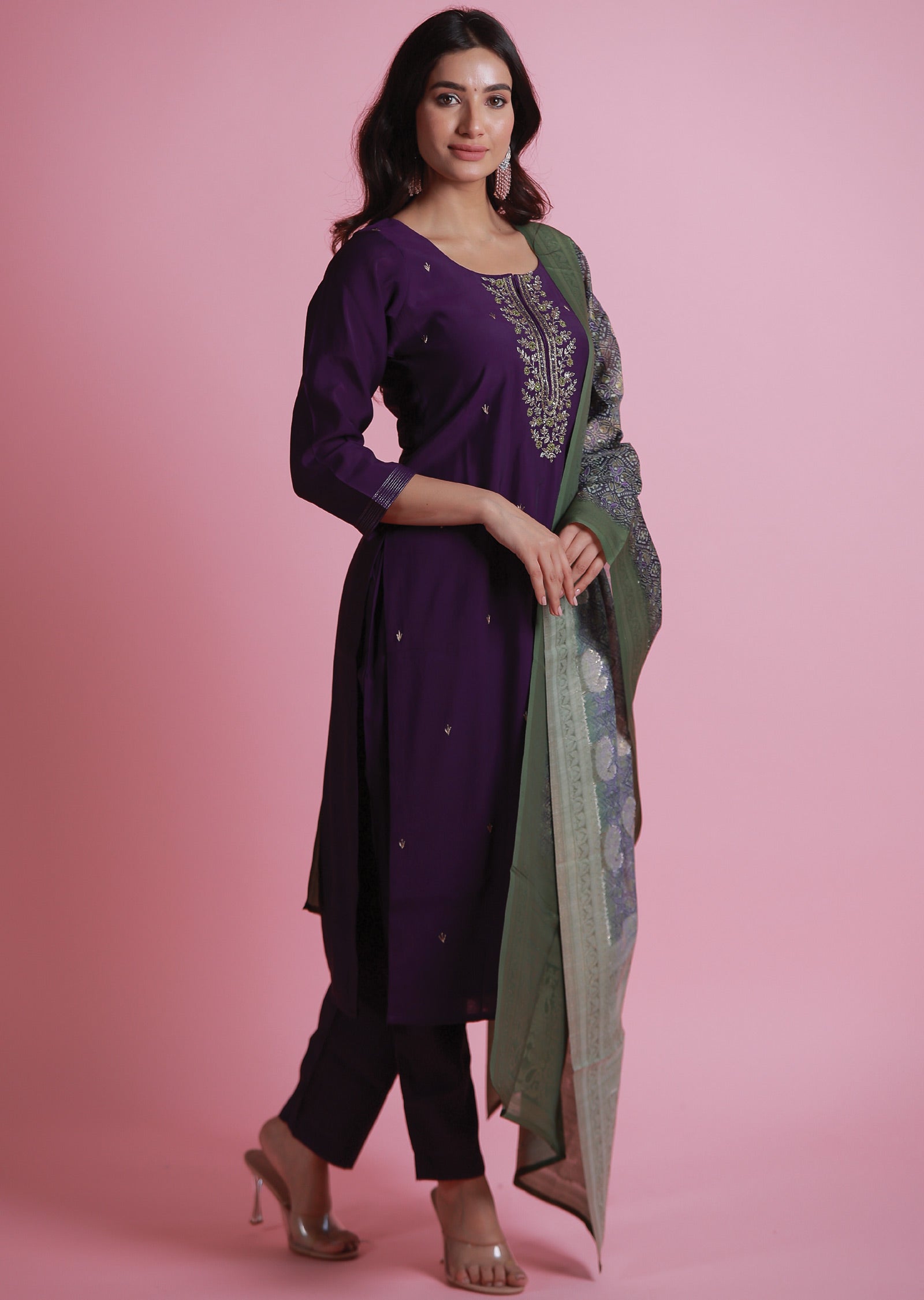 Purple Soft Silk Straight Cut Suits