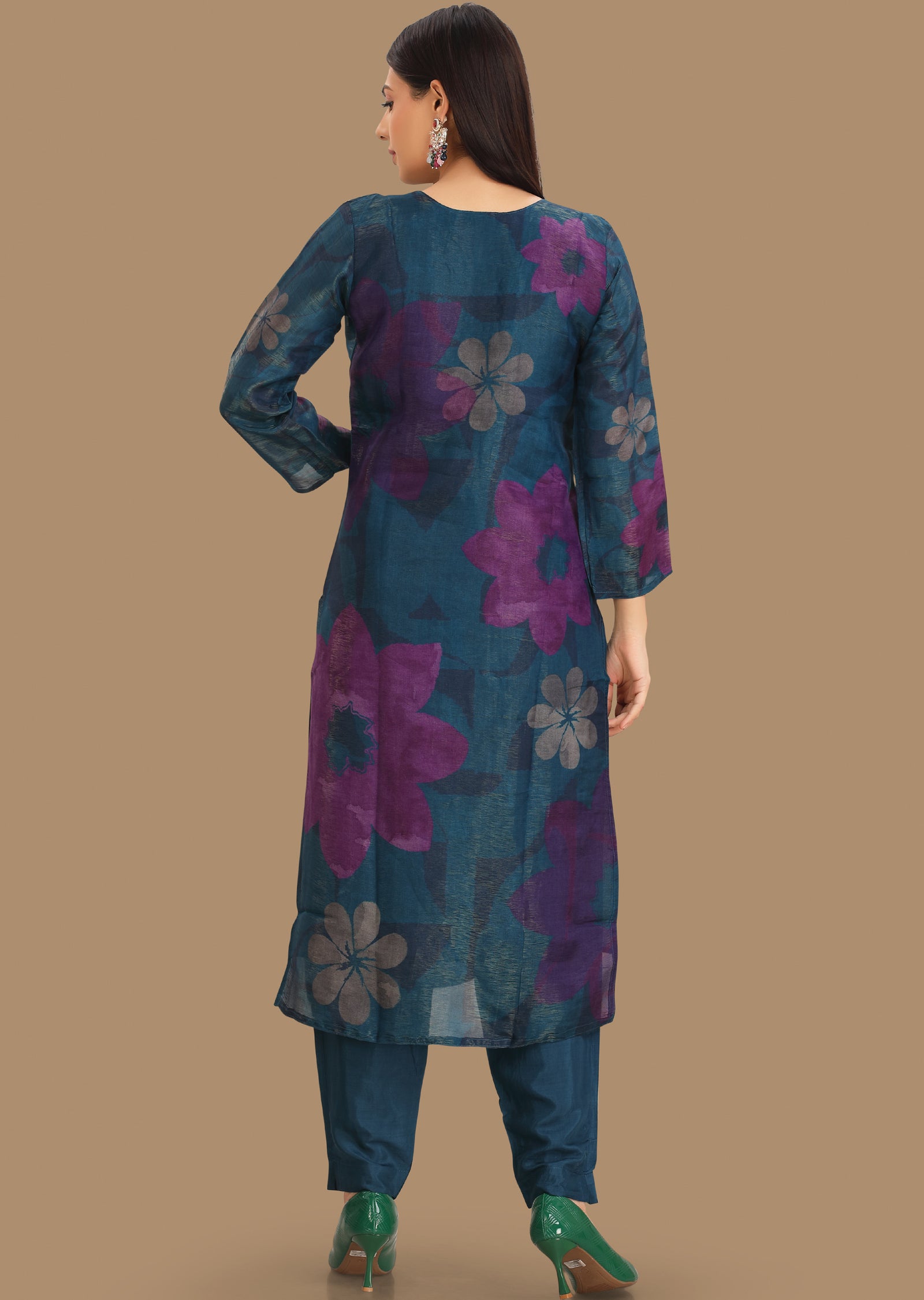 Rama Blue Tissue Silk Straight Cut Suit