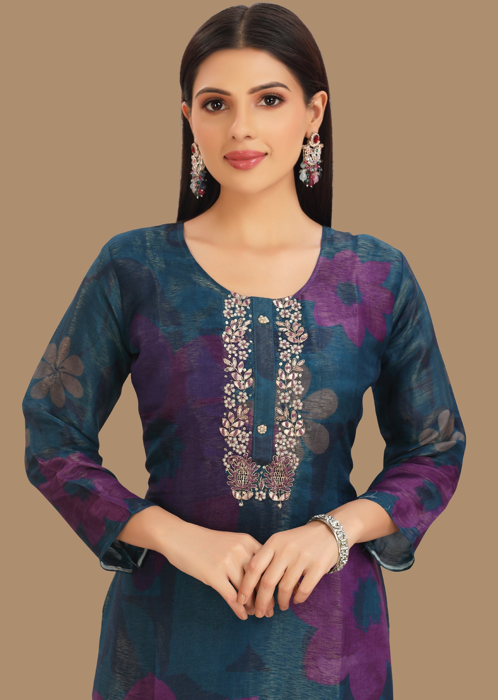 Rama Blue Tissue Silk Straight Cut Suit