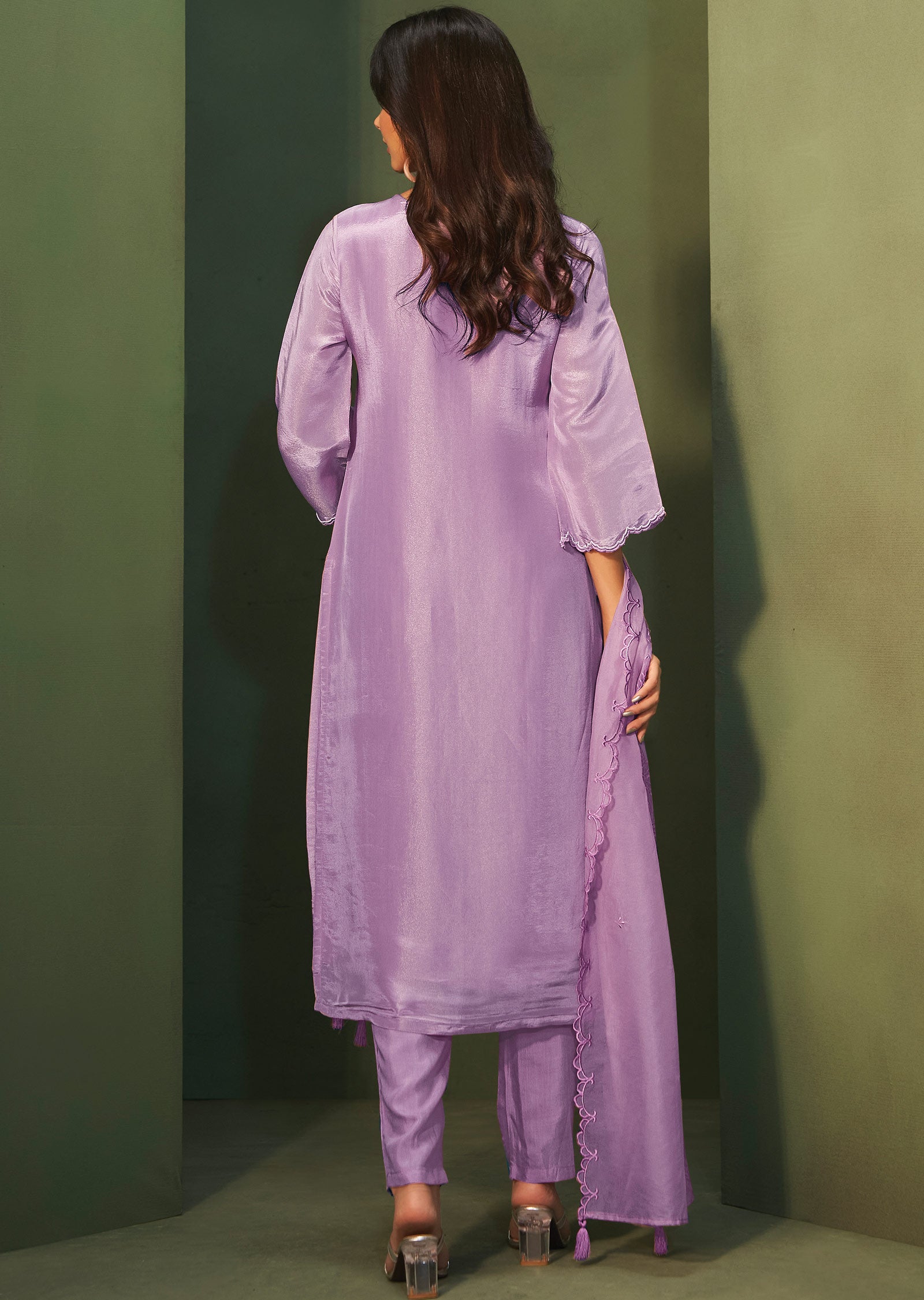 Lavender Tissue Silk Straight Cut Suits