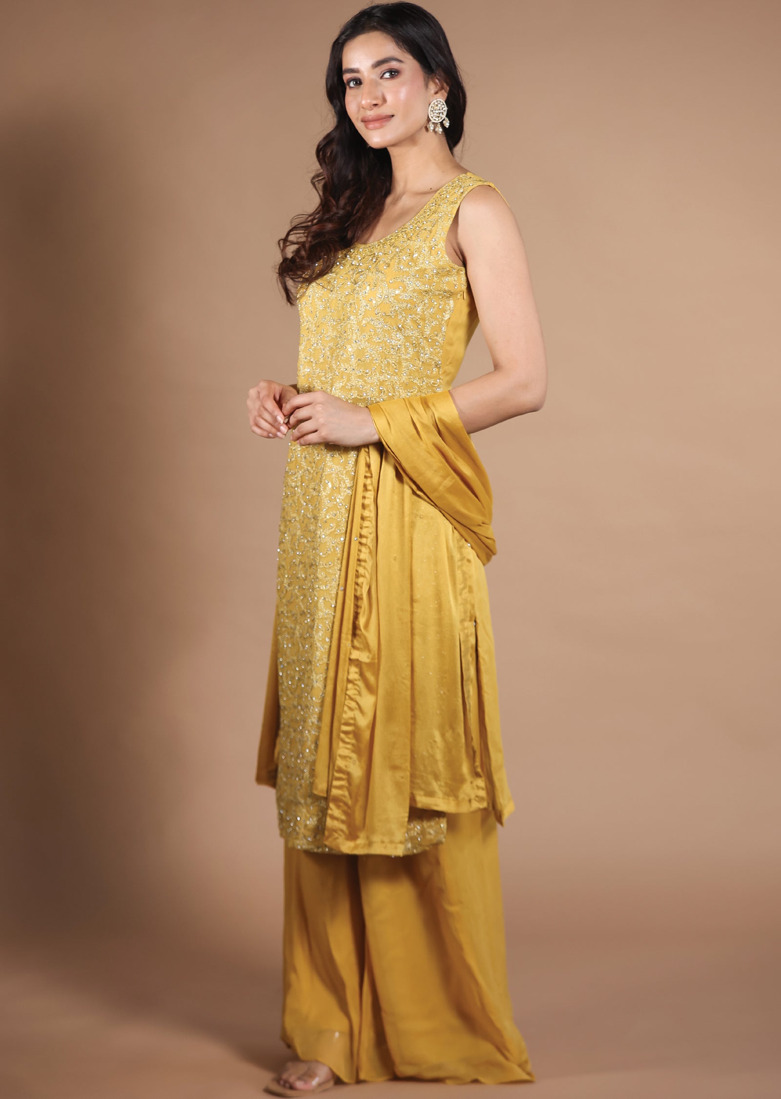 Mustard Georgette Straight Cut Suits