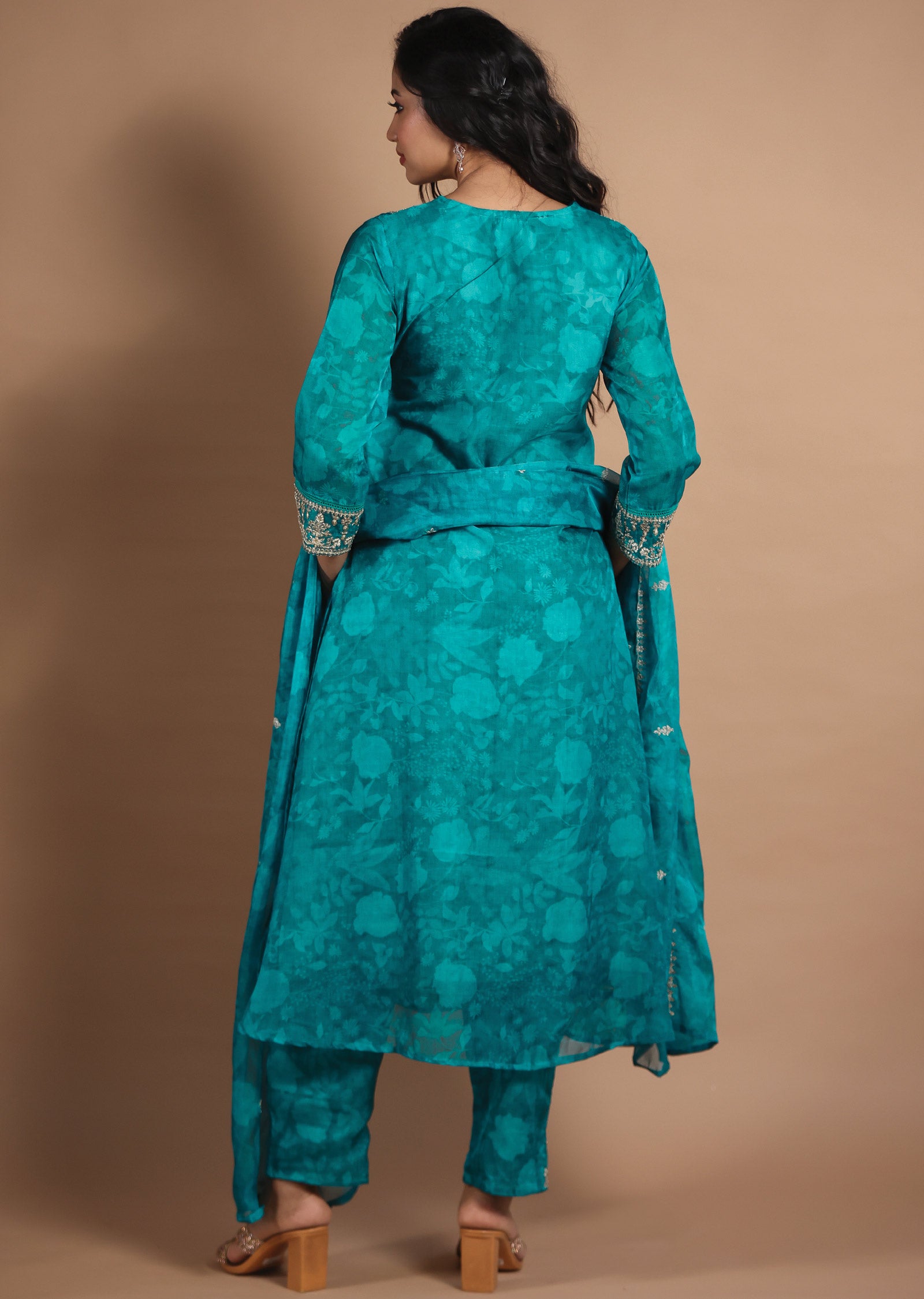 Rama Green Organza Straight Cut Suits