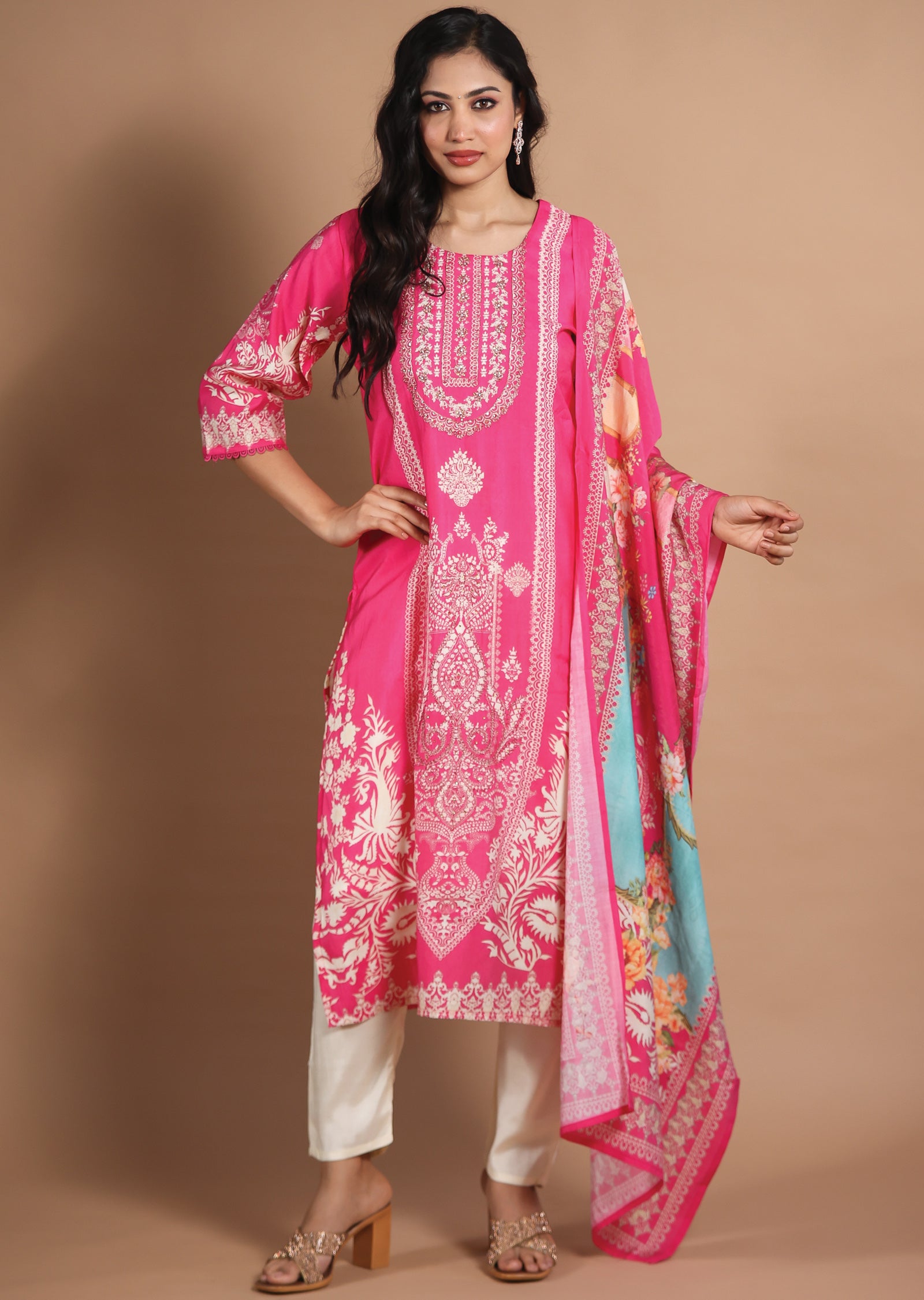 Pink Muslin Straight Cut Suits