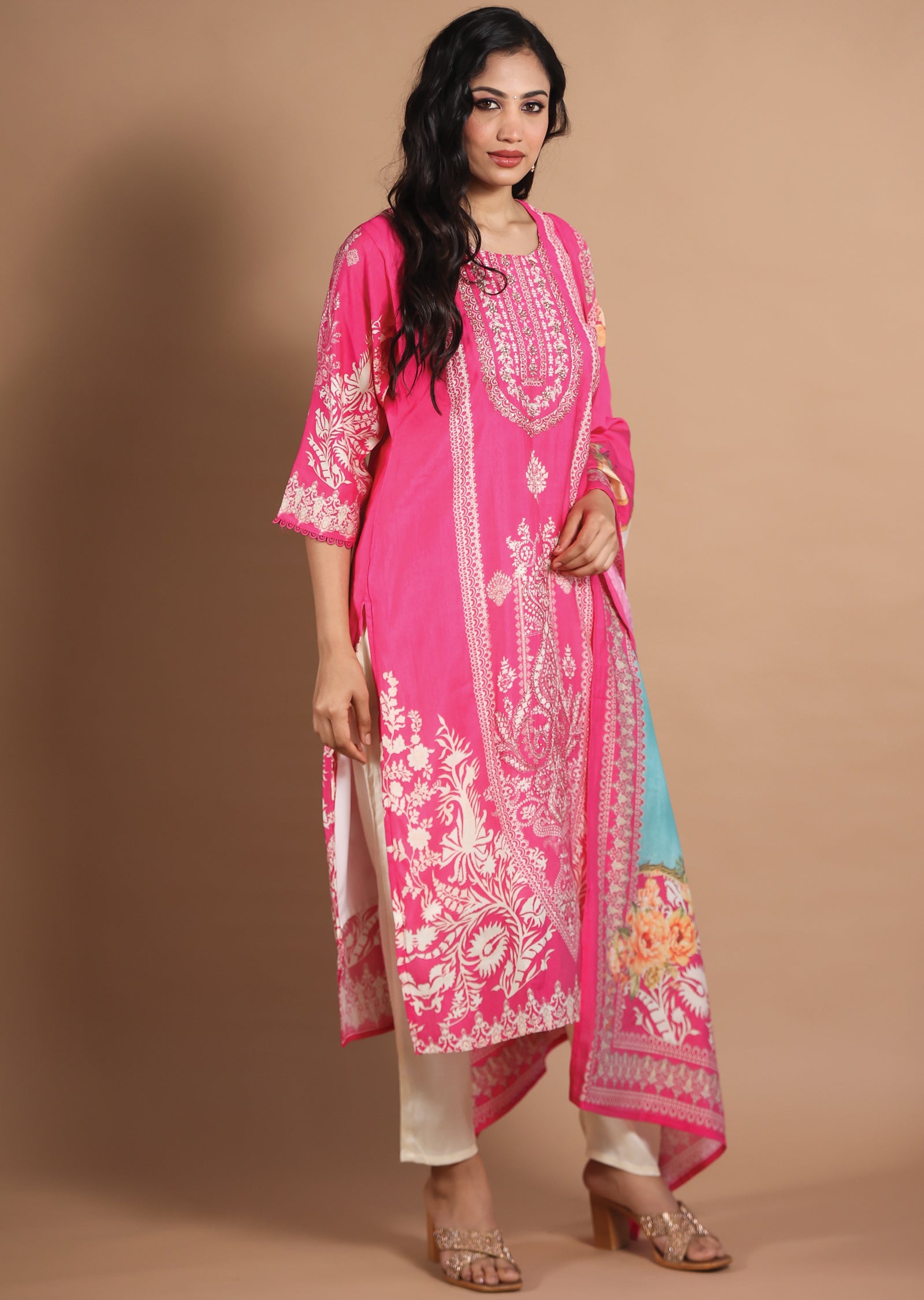 Pink Muslin Straight Cut Suits