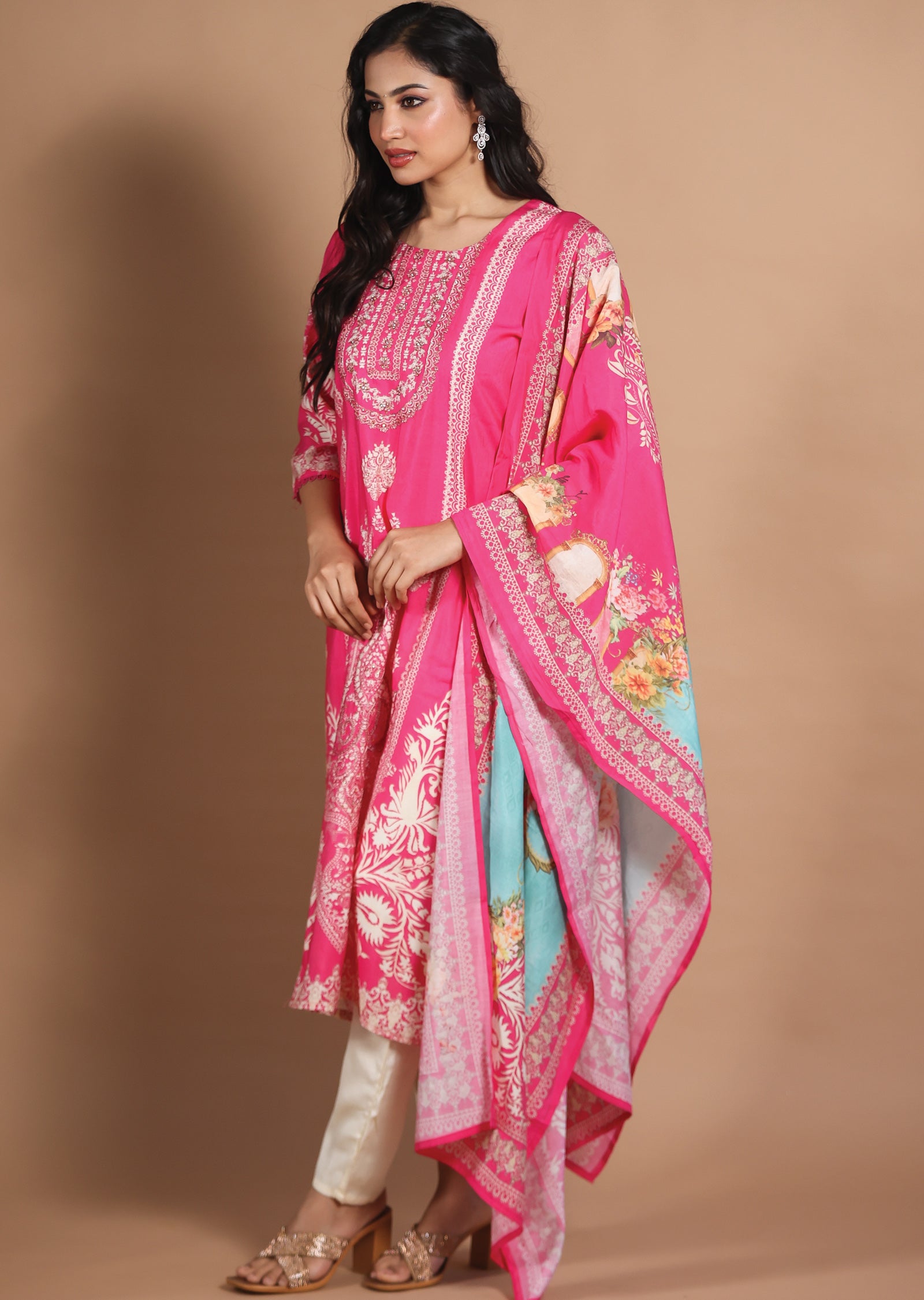 Pink Muslin Straight Cut Suits