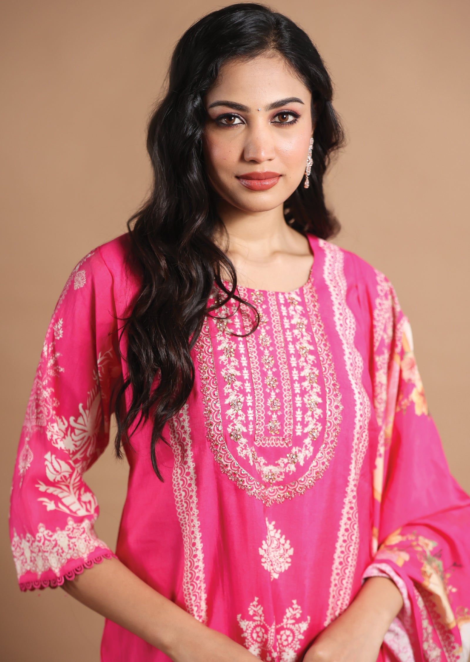 Pink Muslin Straight Cut Suits