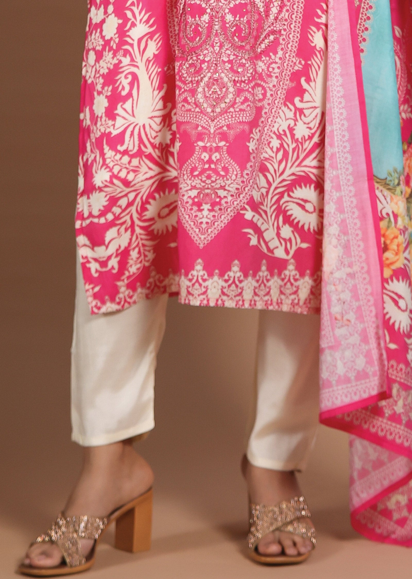 Pink Muslin Straight Cut Suits