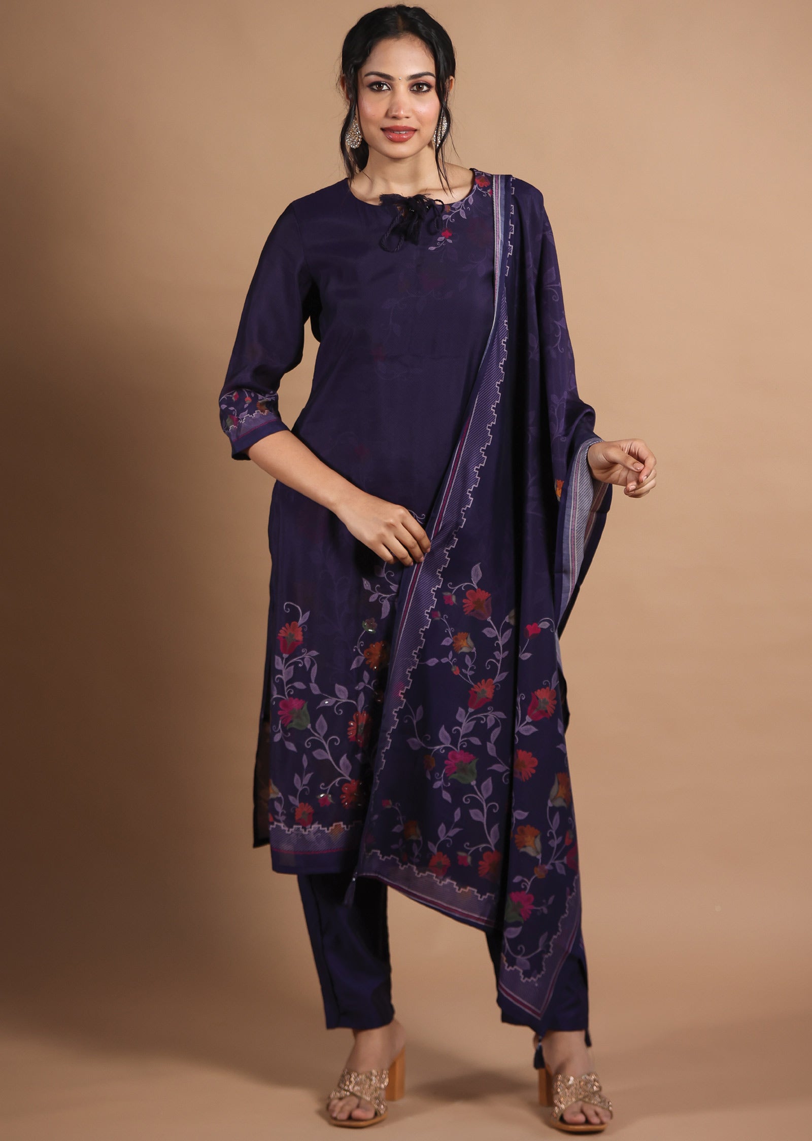 Dark Purple Muslin Straight Cut Suit