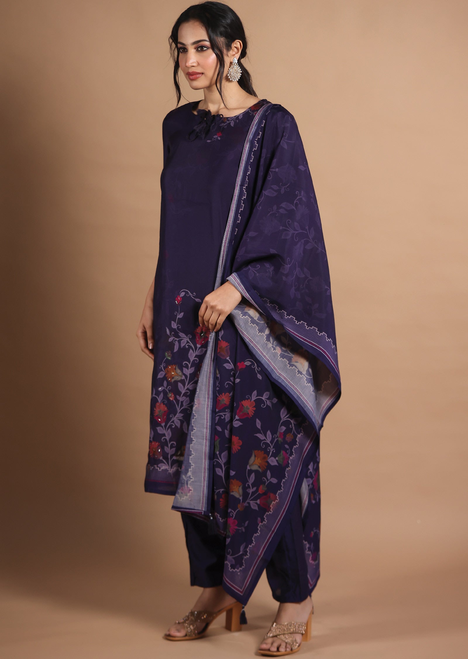 Dark Purple Muslin Straight Cut Suit