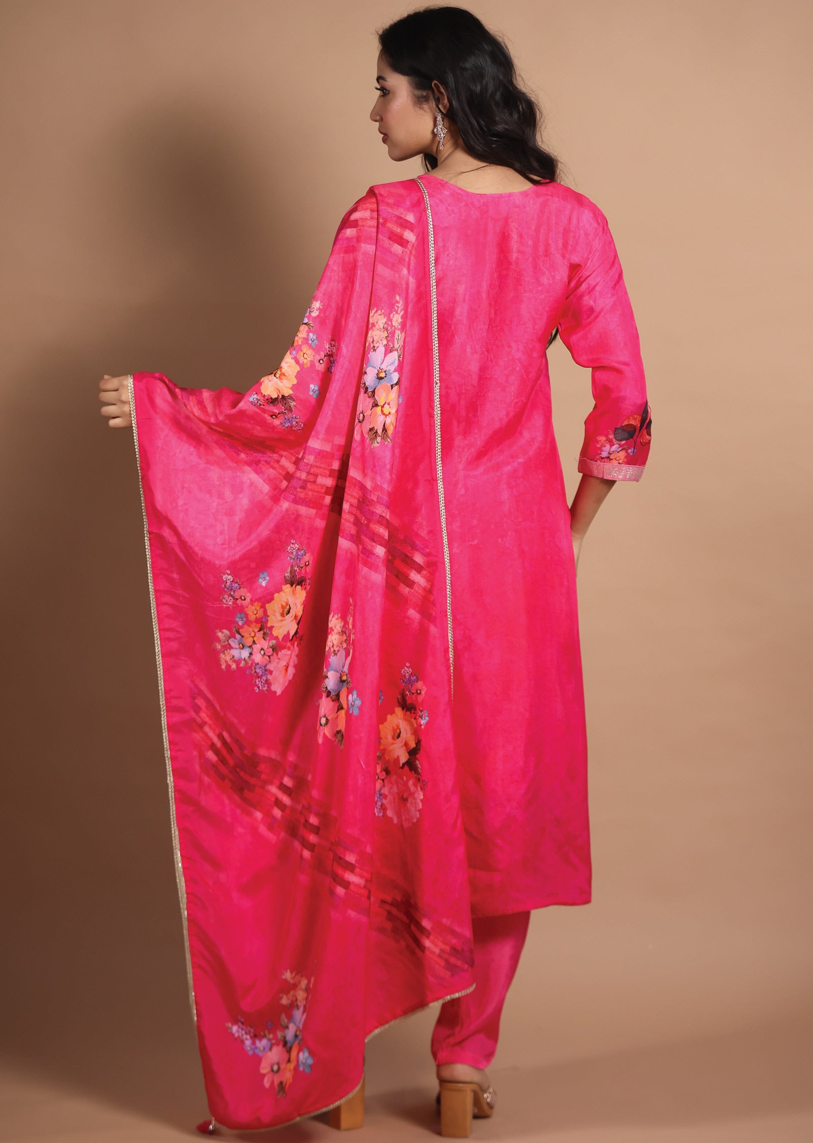 Rani Pink Banarasi Silk Straight Cut Suit