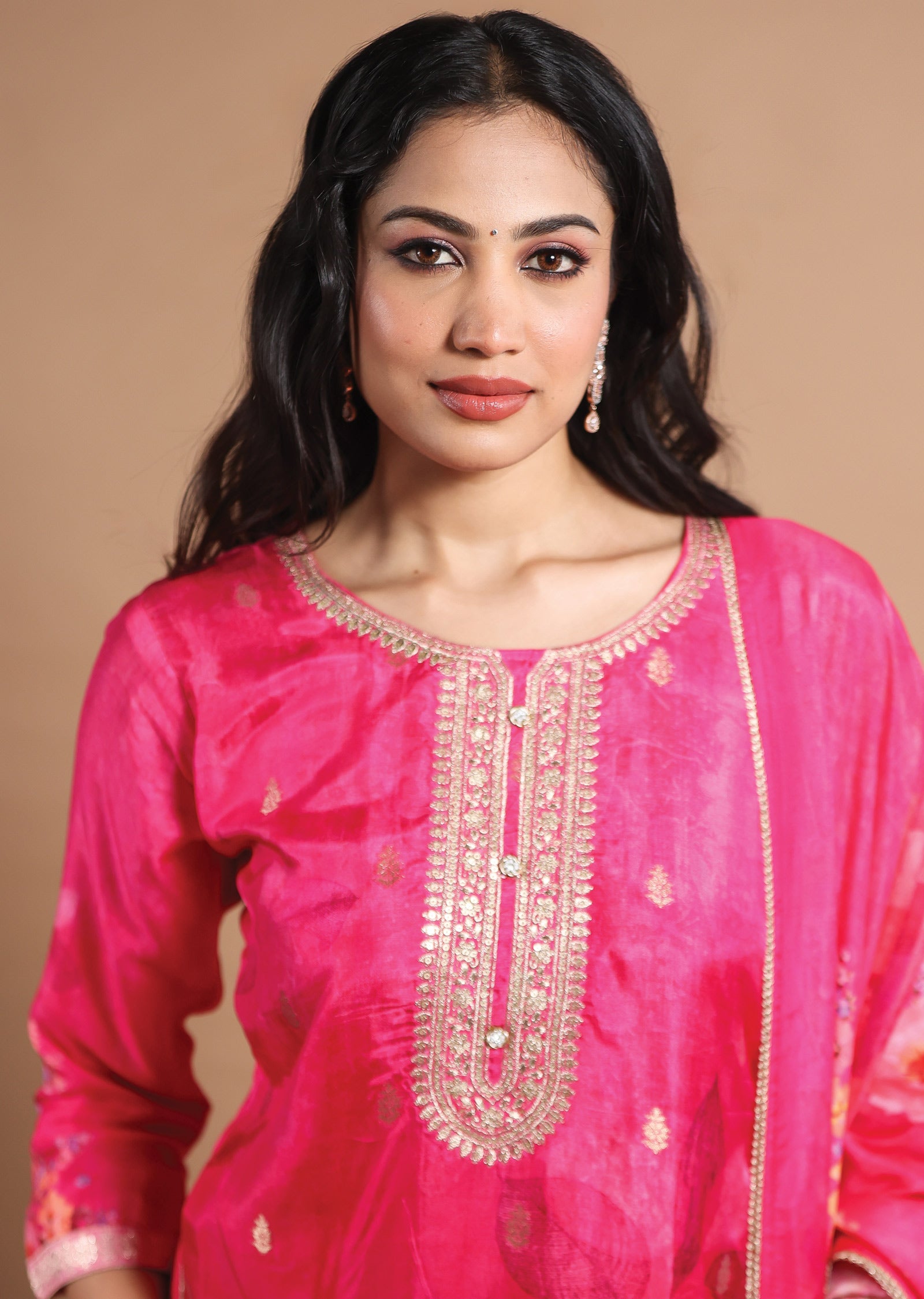 Rani Pink Banarasi Silk Straight Cut Suit