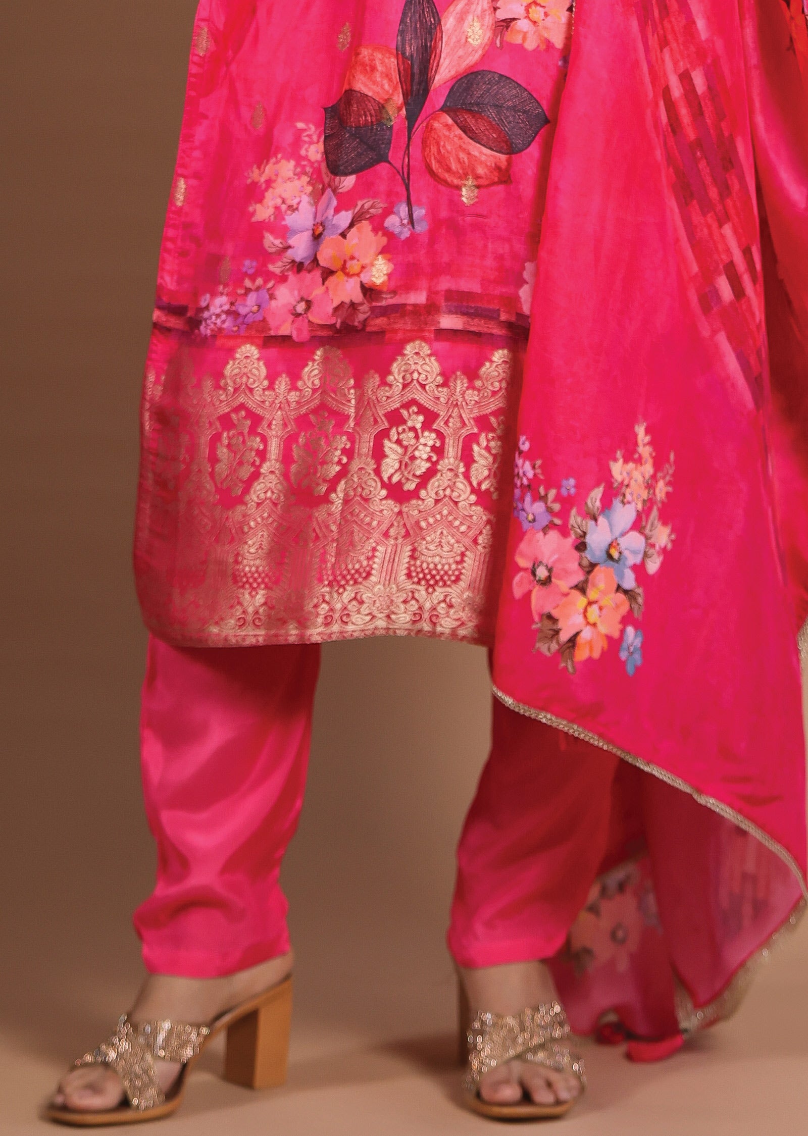 Rani Pink Banarasi Silk Straight Cut Suit