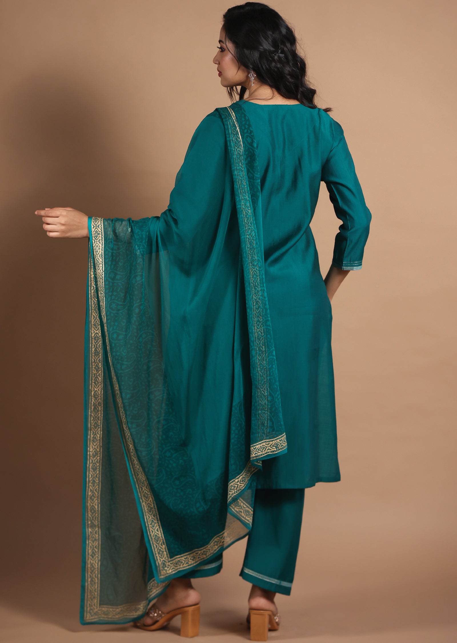 Green Soft Silk Straight Cut Suit