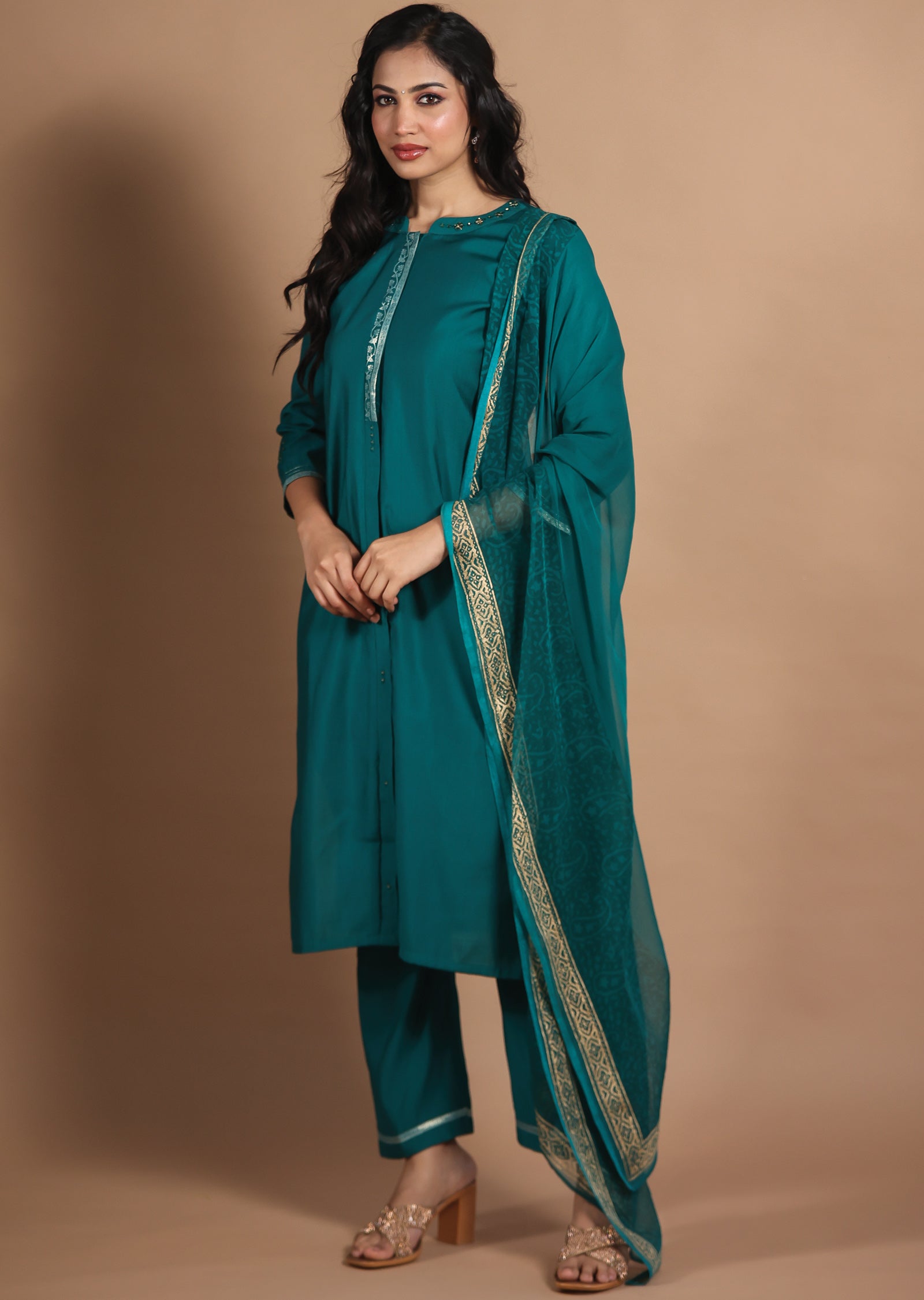 Green Soft Silk Straight Cut Suit