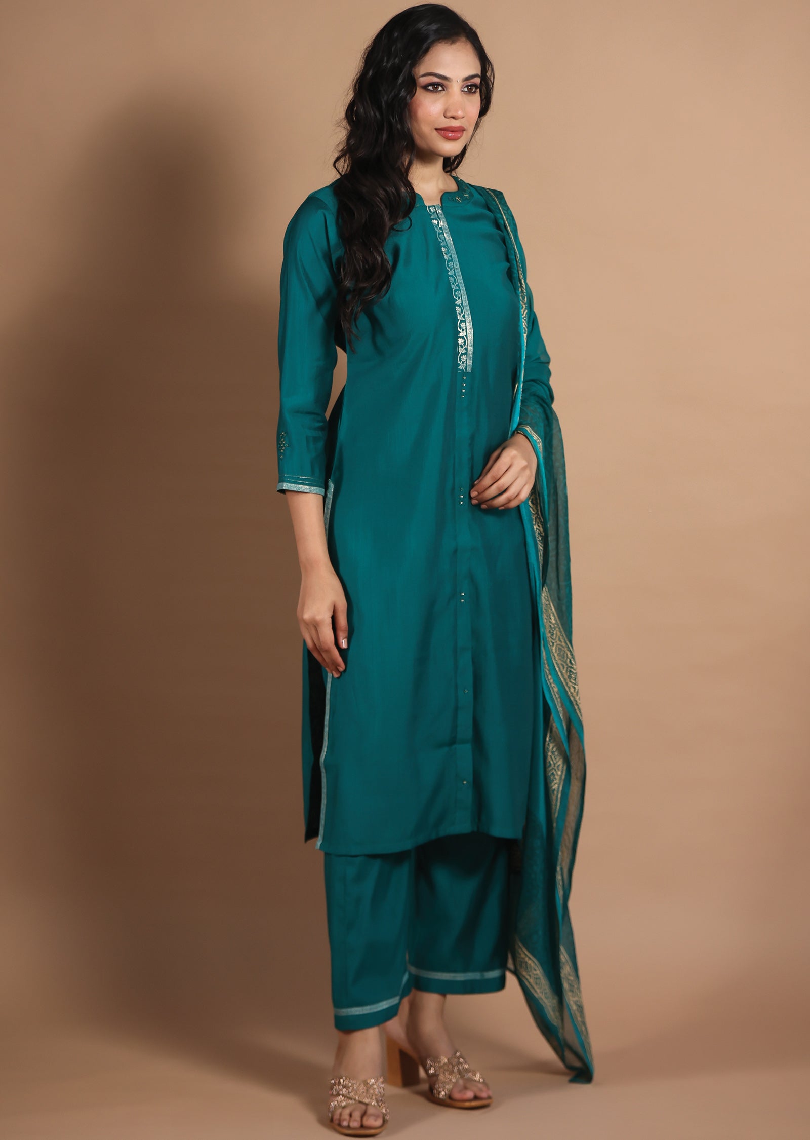 Green Soft Silk Straight Cut Suit