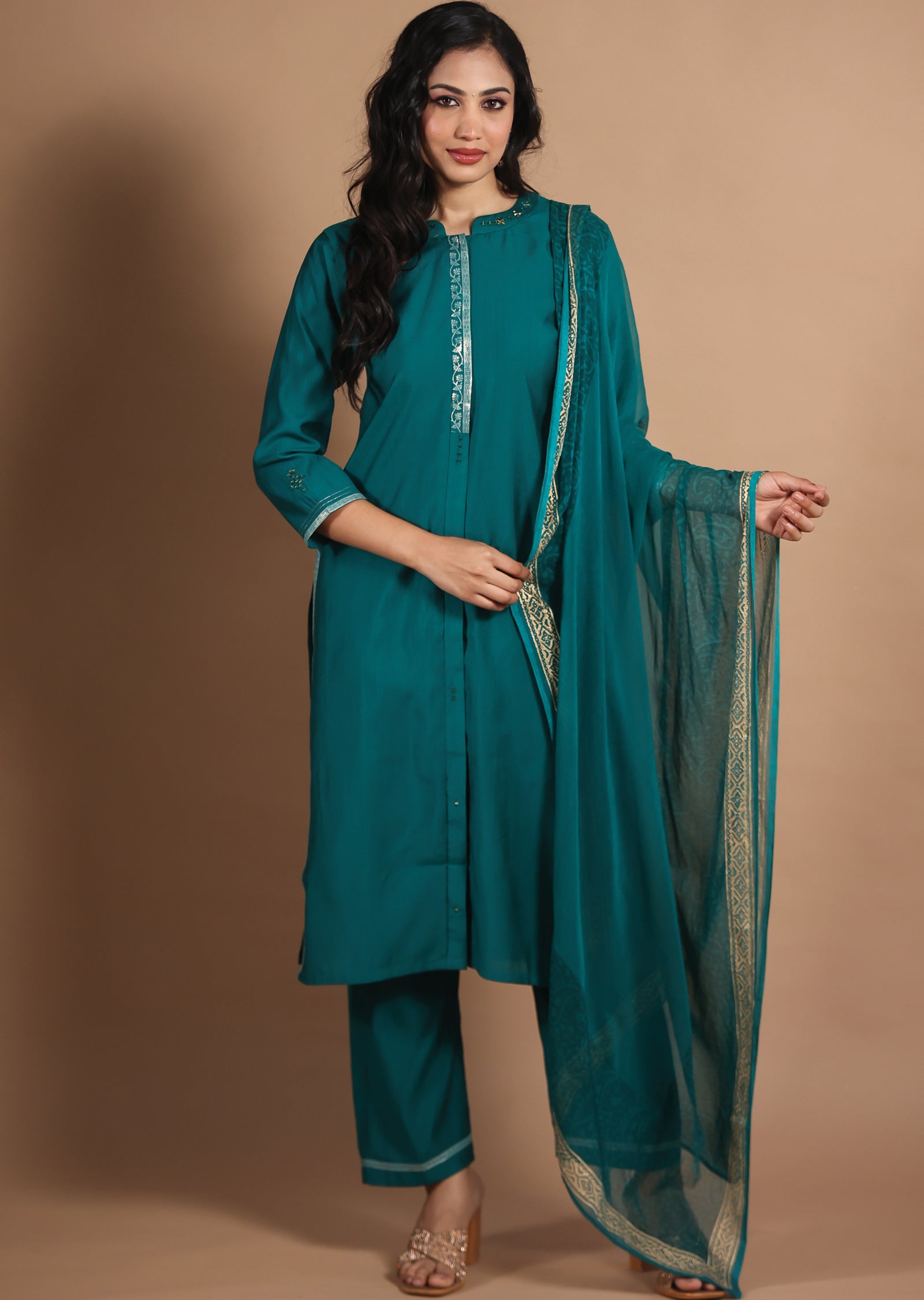 Green Soft Silk Straight Cut Suit