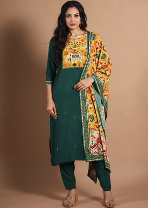 Dark Green Muslin Straight Cut Suit