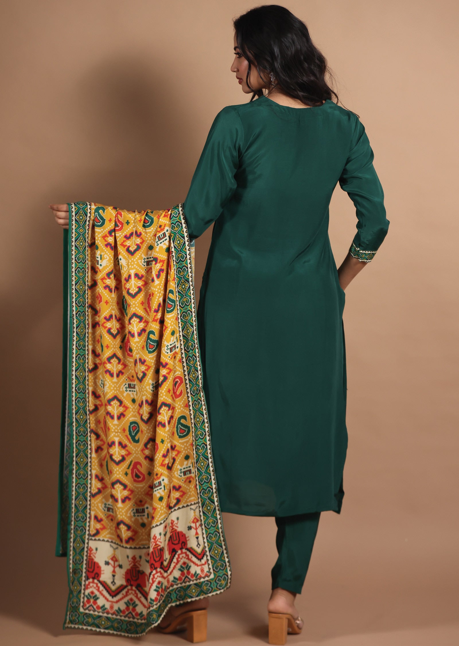 Dark Green Muslin Straight Cut Suit