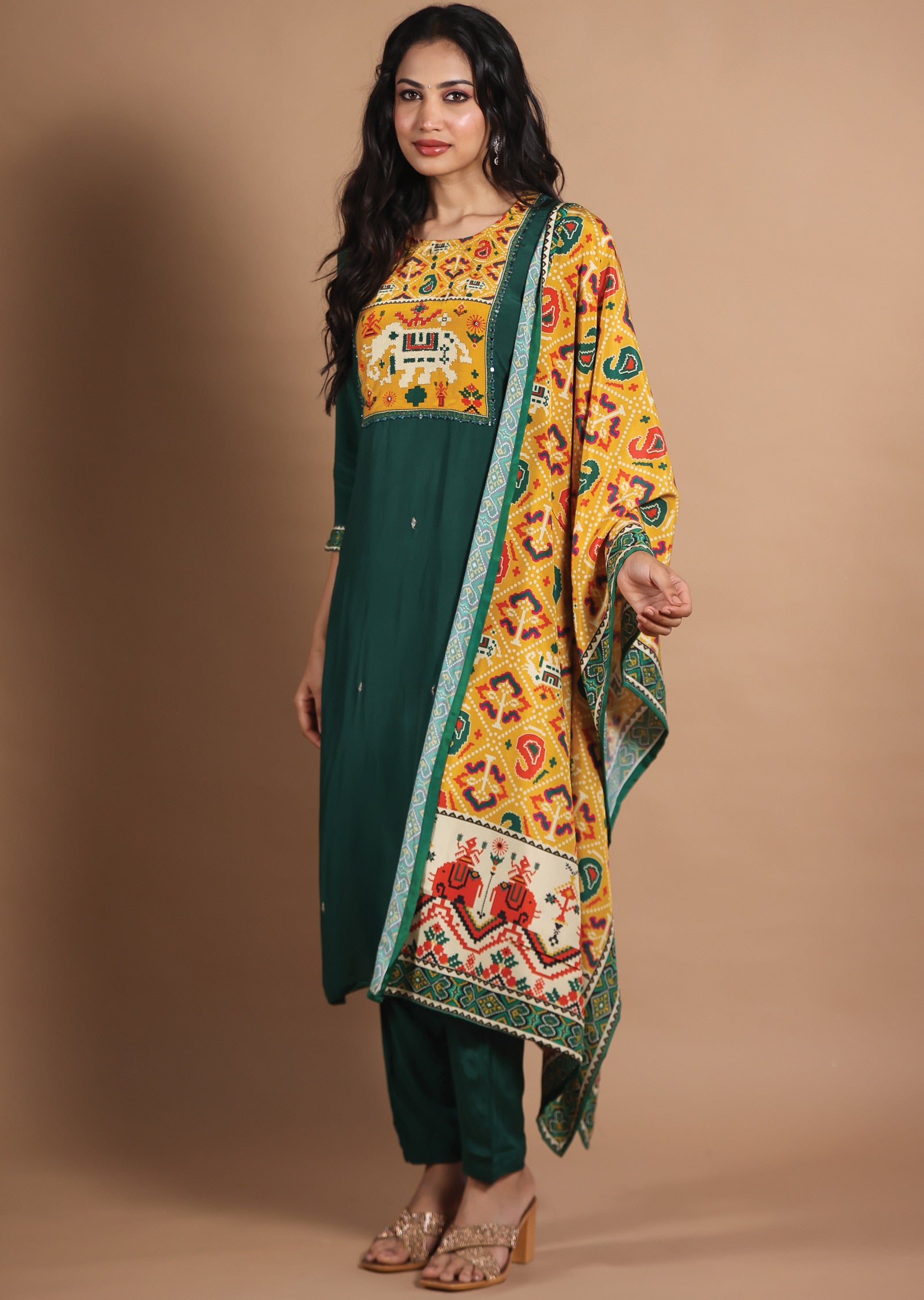 Dark Green Muslin Straight Cut Suit