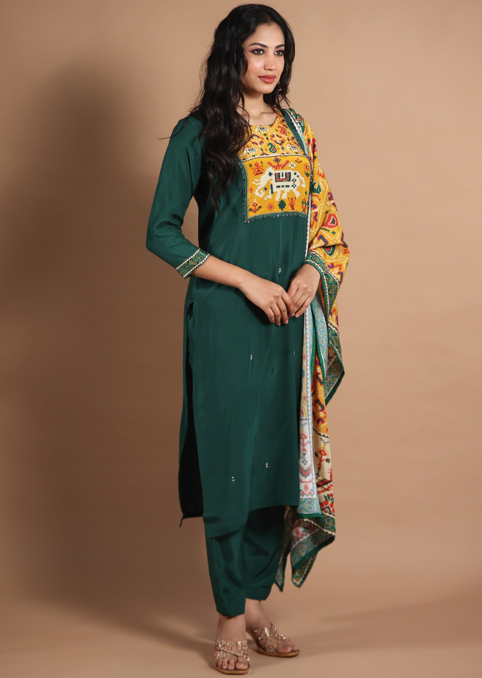 Dark Green Muslin Straight Cut Suit