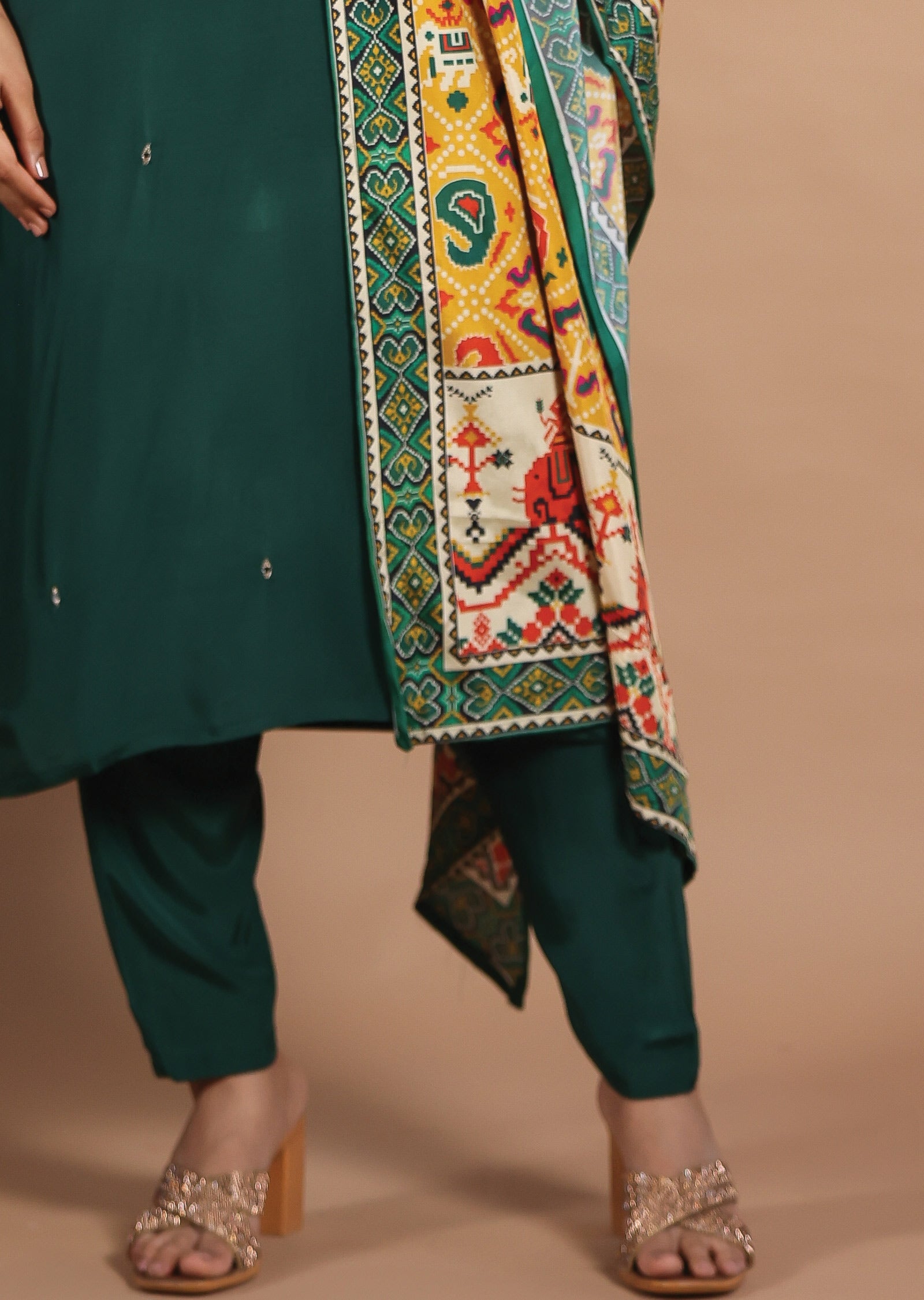 Dark Green Muslin Straight Cut Suit