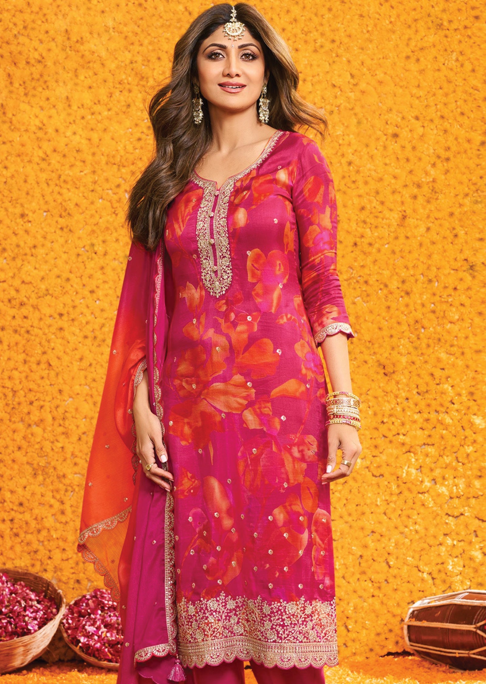 Rani Pink Banarasi Silk Straight Cut Suit